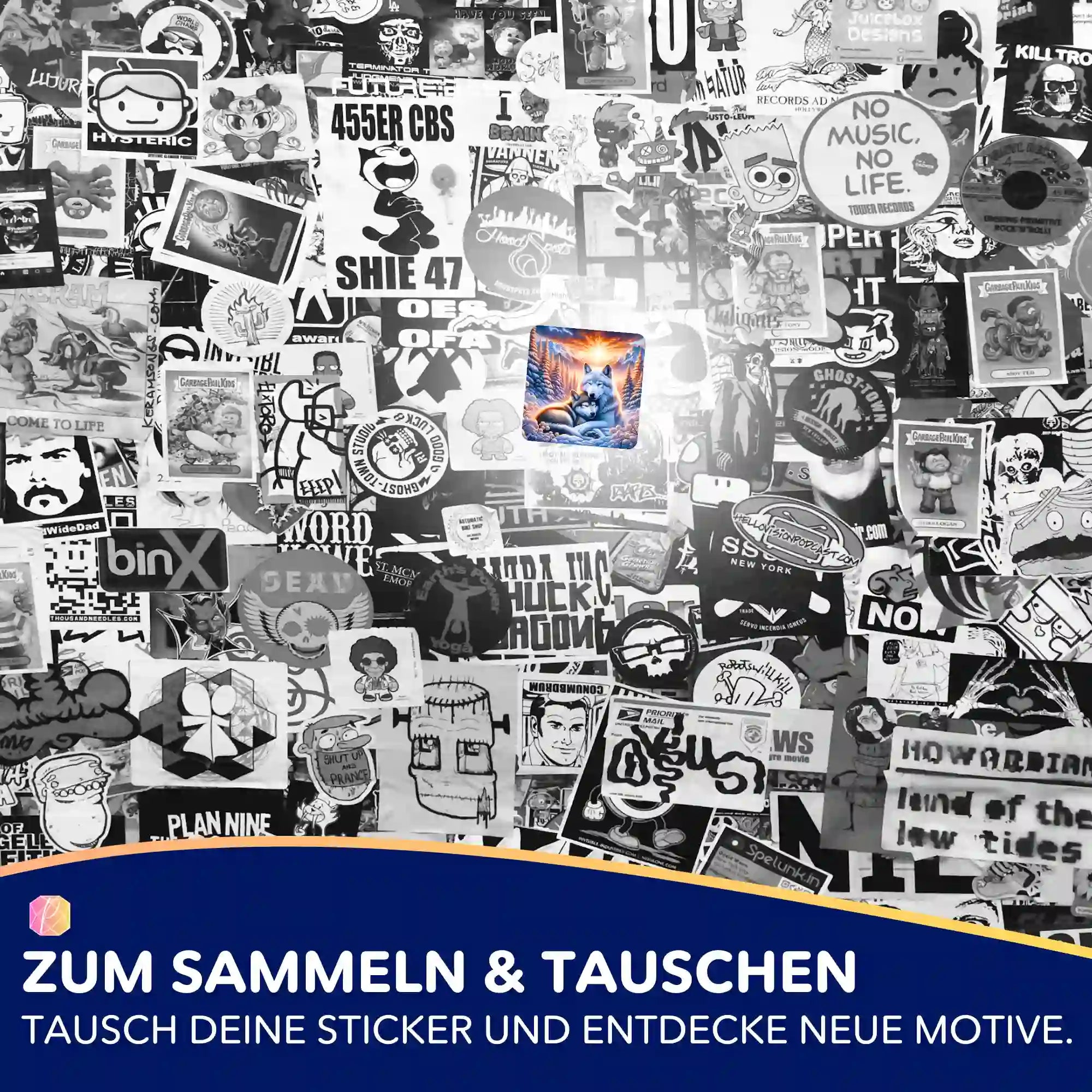 Aufkleber 5er-Set - Wolfliebe im Sonnenaufgang