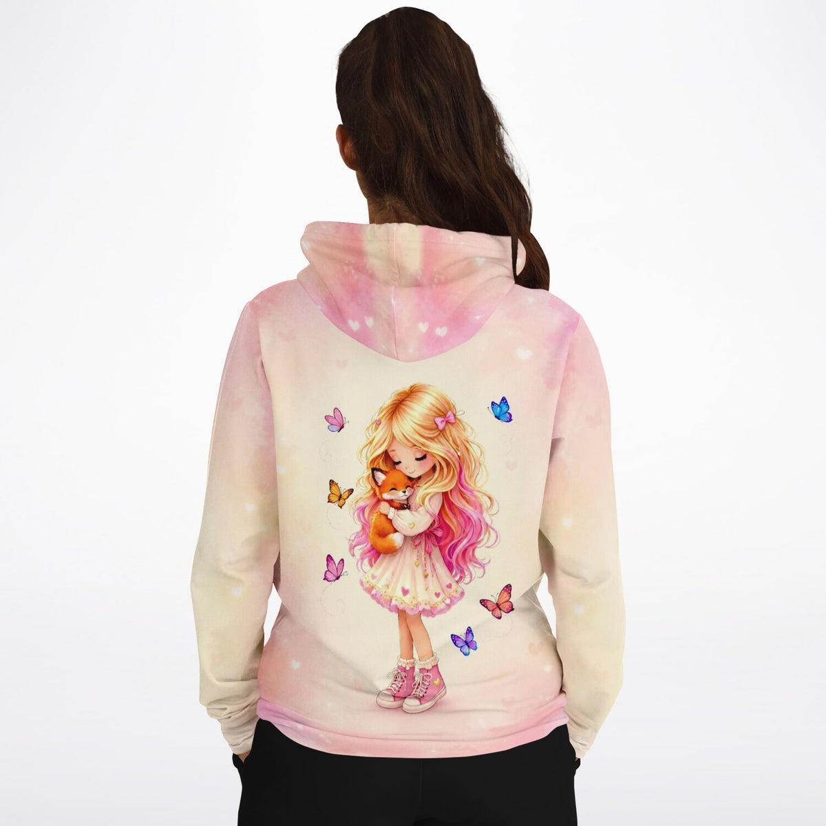 Dreamer Hoodie Geborgenheit mit Mädchen und Fuchs Motiv im Stil von Malen nach Zahlen für DIY-Fans