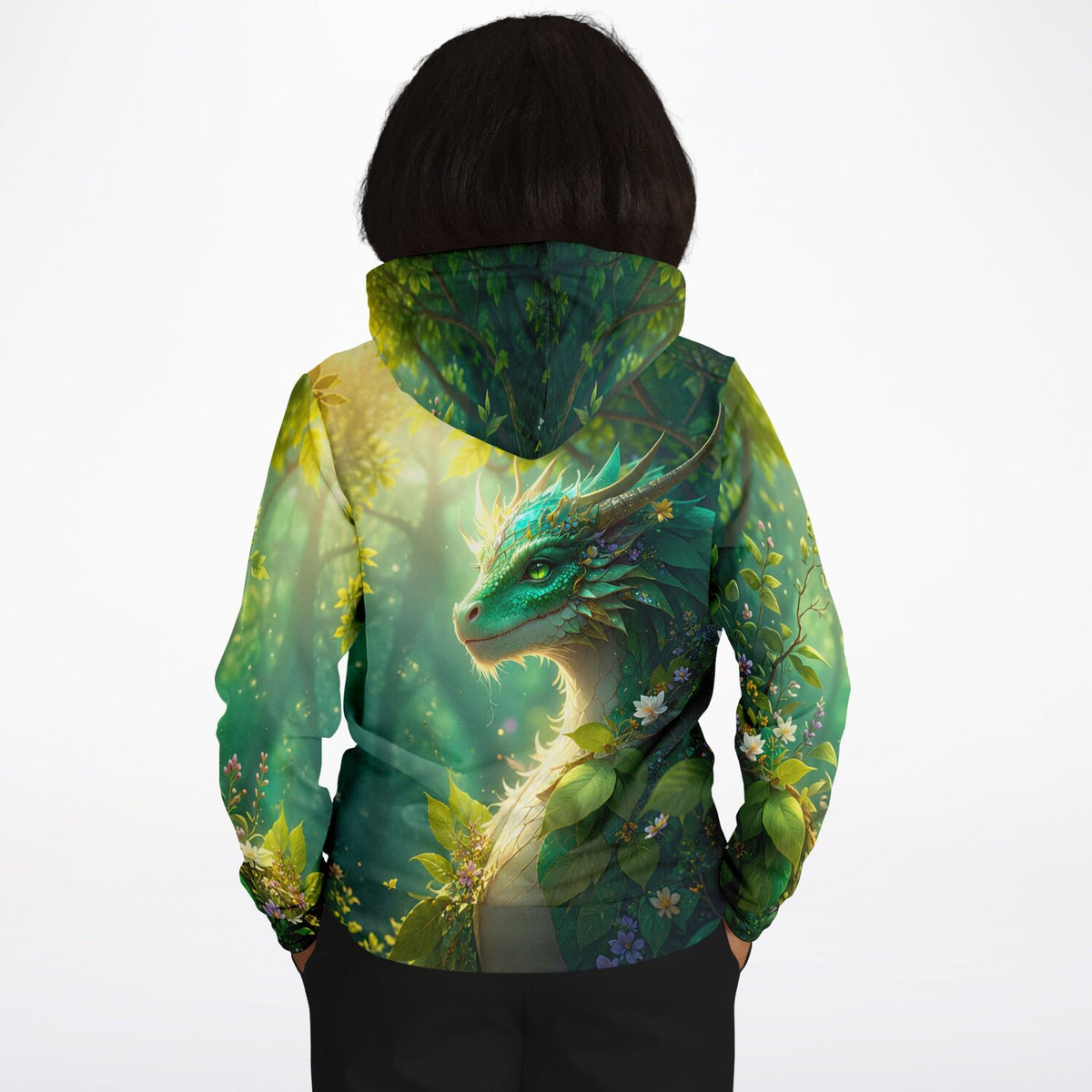 Dreamer Hoodie Hüter des Smaragdwaldes mit detailliertem Drachen-Motiv in grünem Wald-Design im Diamond Painting Stil