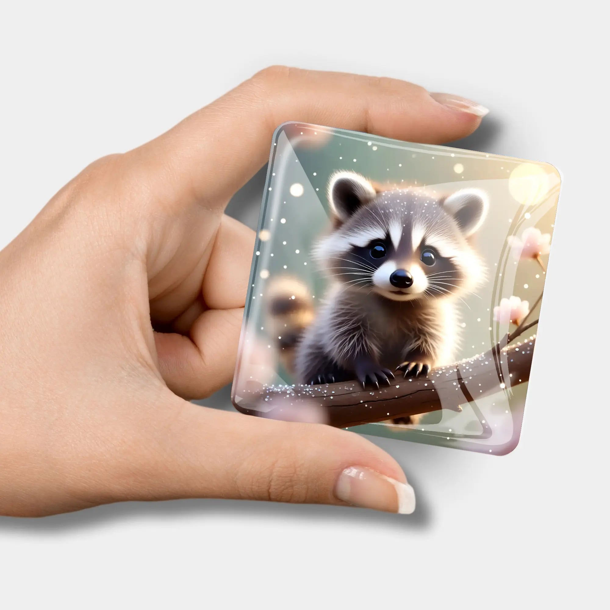 Waschbär Klettermax Cover Minder Magnet für Diamond Painting Zubehör mit süßem Tiermotiv auf einer gläsernen Oberfläche
