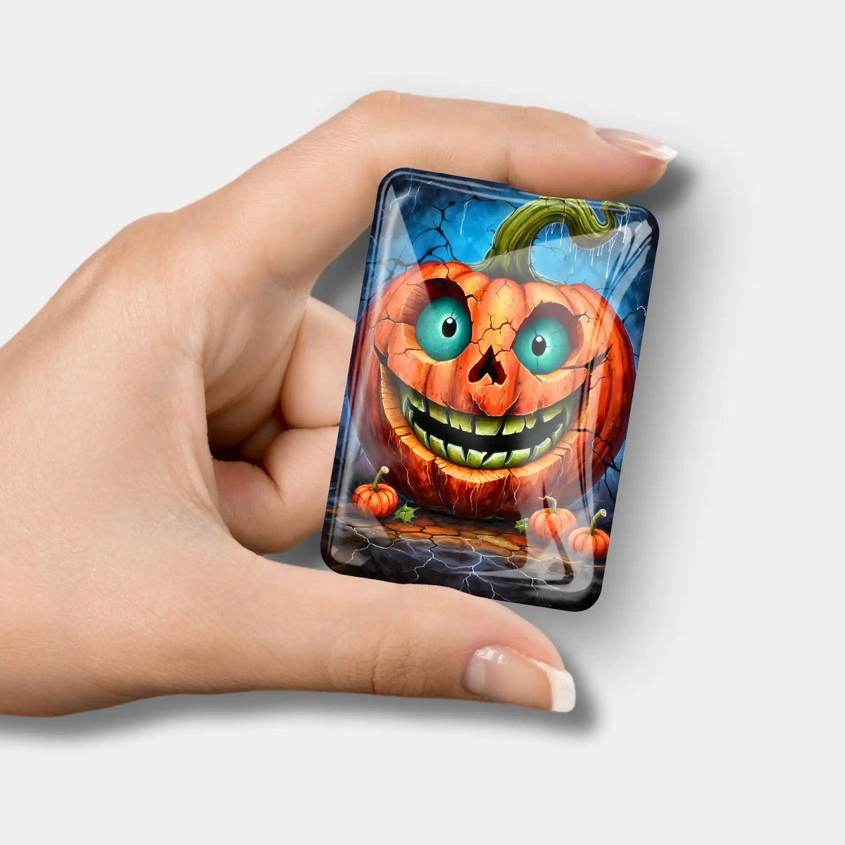 Diamond Painting Cover Minder mit gruseligem Kürbis-Motiv als praktisches Zubehör für dein nächstes Bastelprojekt.