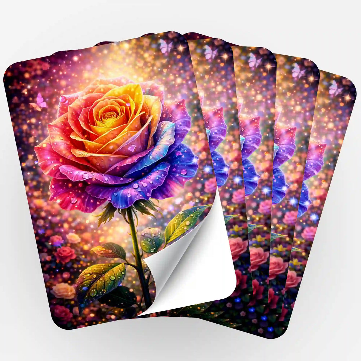 Fächerartiges 5er-Set Sticker mit buntem Rosen Motiv für Diamond Painting und Bastelprojekte
