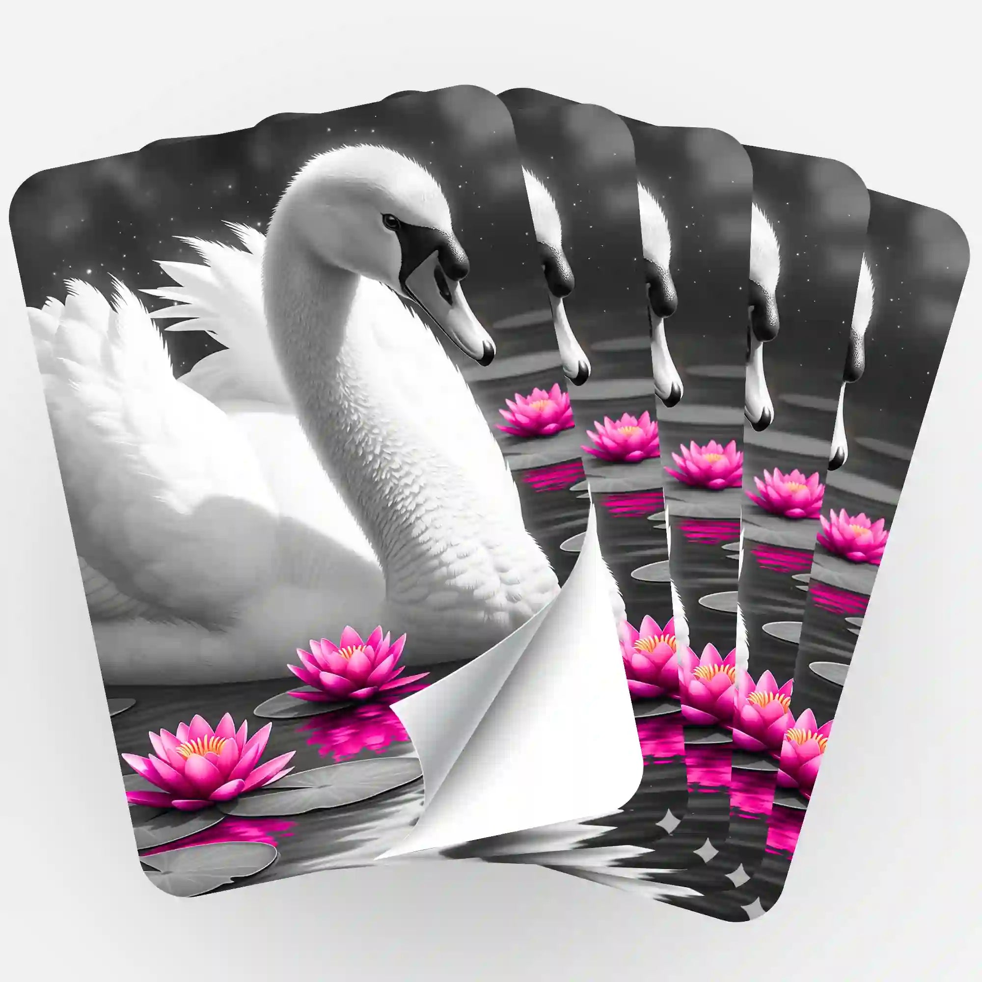 Aufkleber 5er-Set - Schwan im Seerosensee