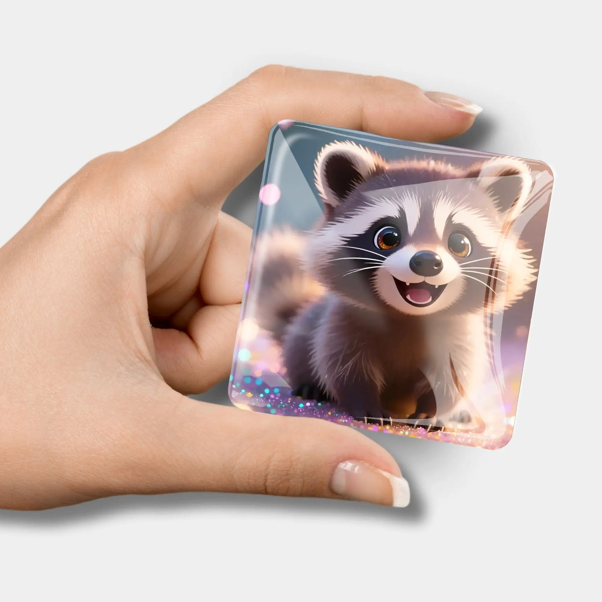 Glas Cover Minder mit Waschbär Motiv als magnetisches Zubehör für dein nächstes Diamond Painting Projekt