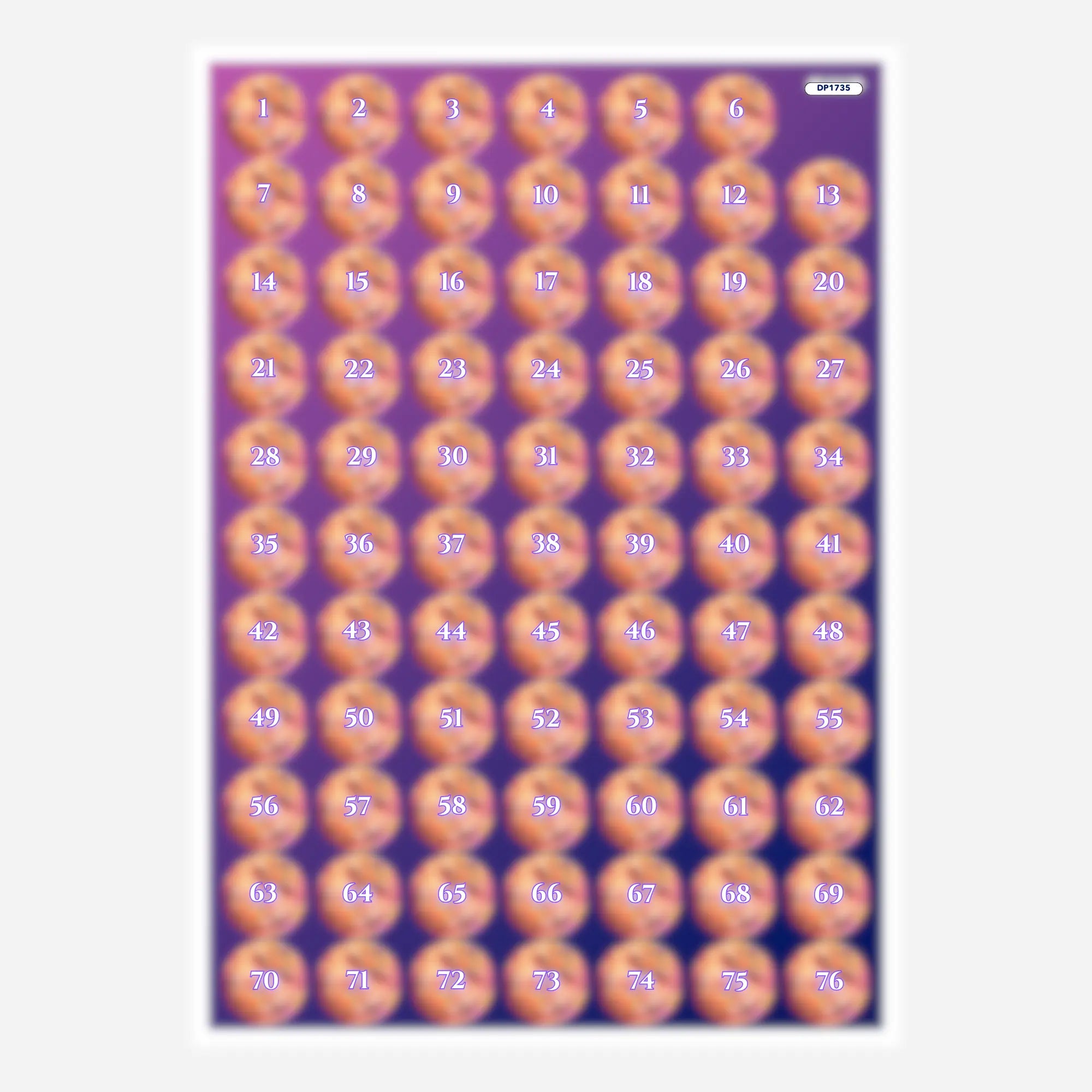 Sommermotiv Aufkleberset für Diamond Painting Döschen zum einfachen Sortieren deiner Diamanten mit Zahlen von 1 bis 76.