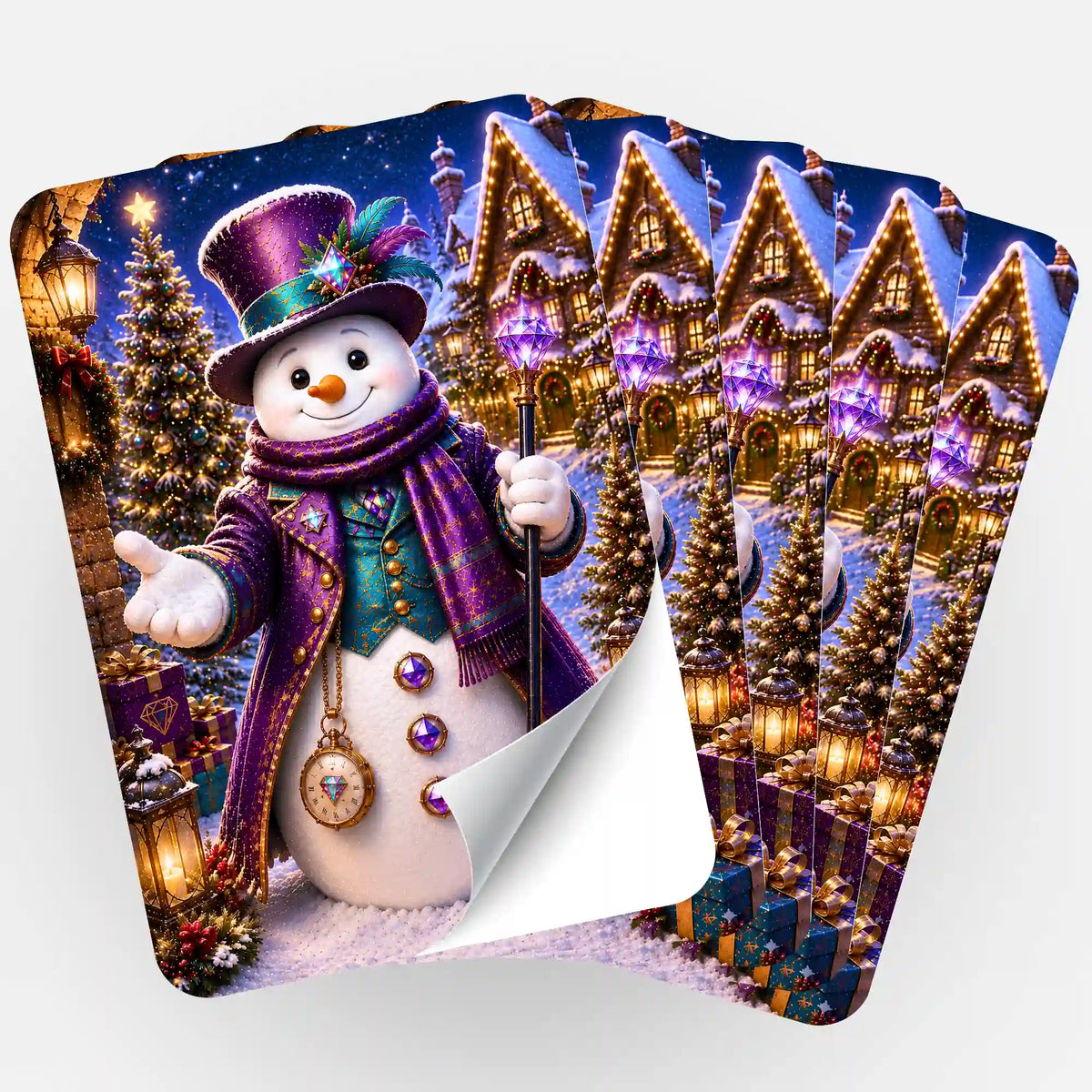 Fünf Picmondoo Aufkleber mit winterlichem Schneemann-Motiv für Diamond Painting Zubehör und Organisation