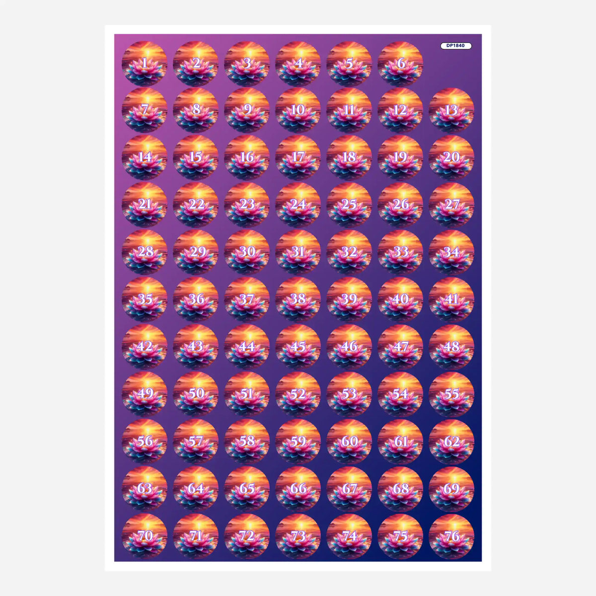 Döschenaufkleber-Set für Diamond Painting Motiv Blüte zur einfachen Sortierung der Diamanten mit fortlaufender Nummerierung