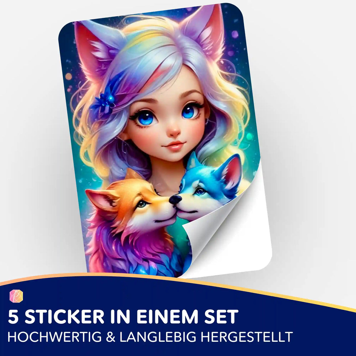 Picmondoo 5er-Aufkleber Set mit Wolfsmädchen Finja Motiv zur Organisation von Diamond Painting und Malen nach Zahlen