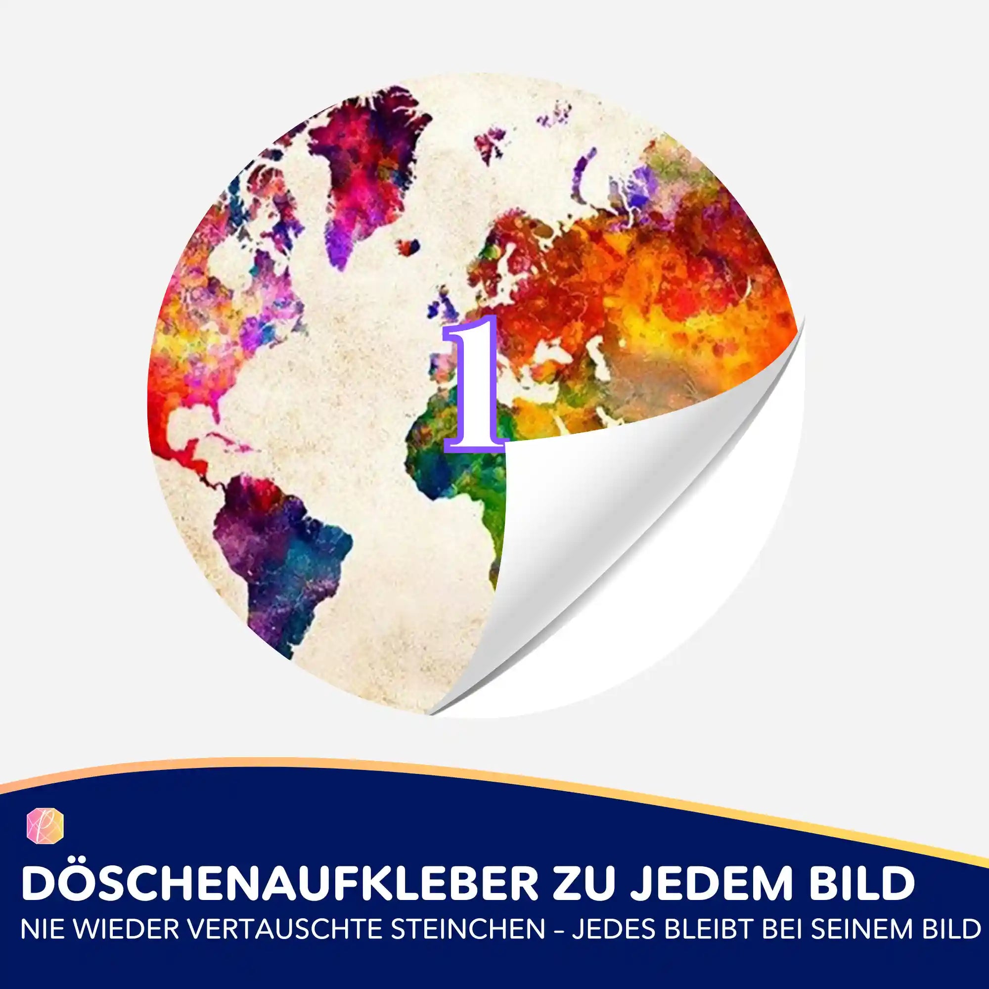 Döschenaufkleber - Bunte Weltkarte