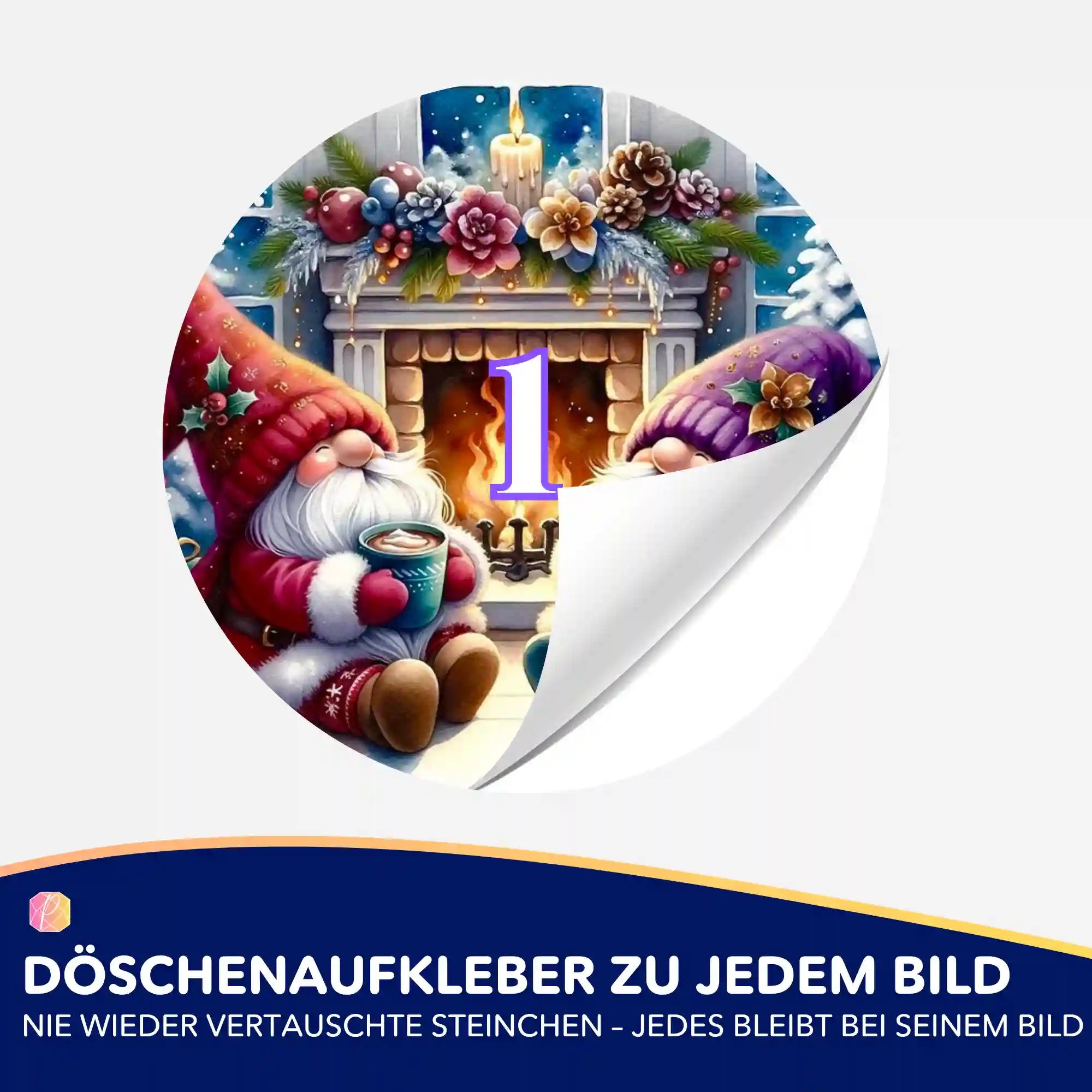 Döschenaufkleber - Weihnachtswichtel am Kamin