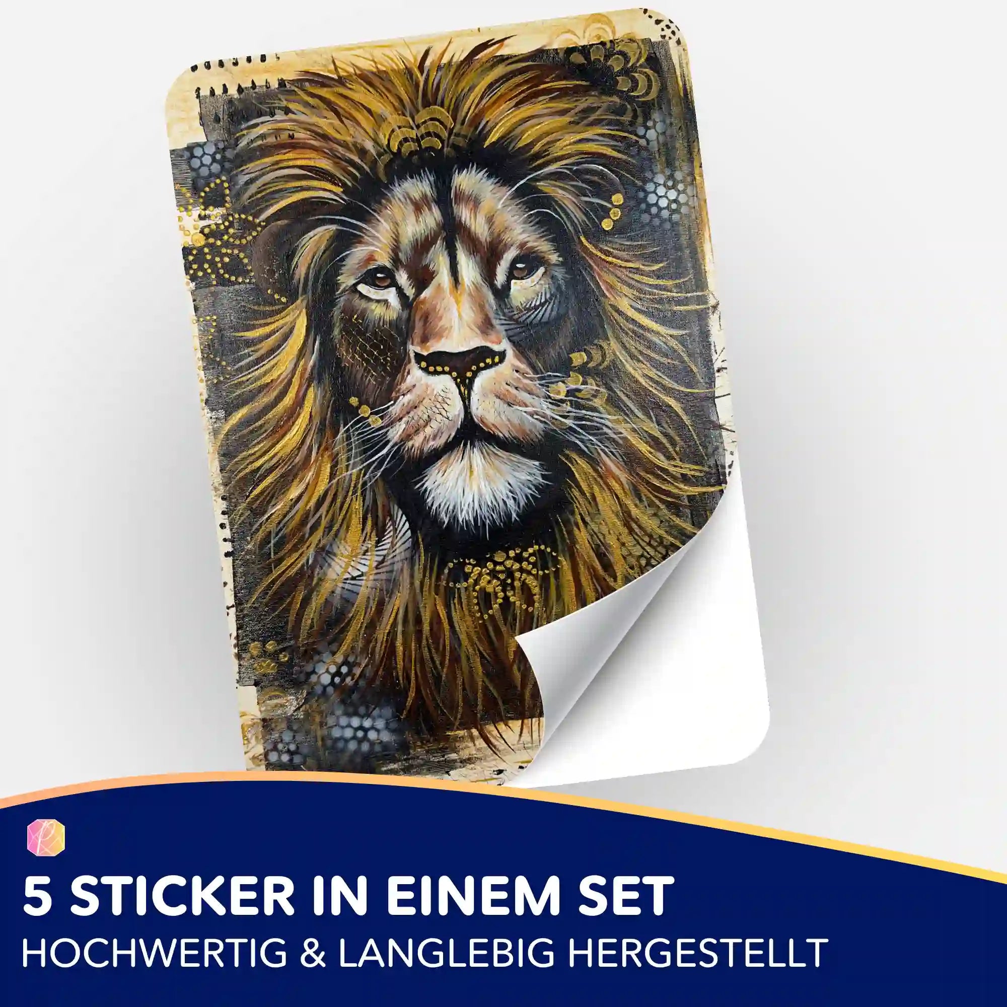 Picmondoo 5er-Set Aufkleber mit Löwen-Motiv für Diamond Painting Organisation und Dekoration