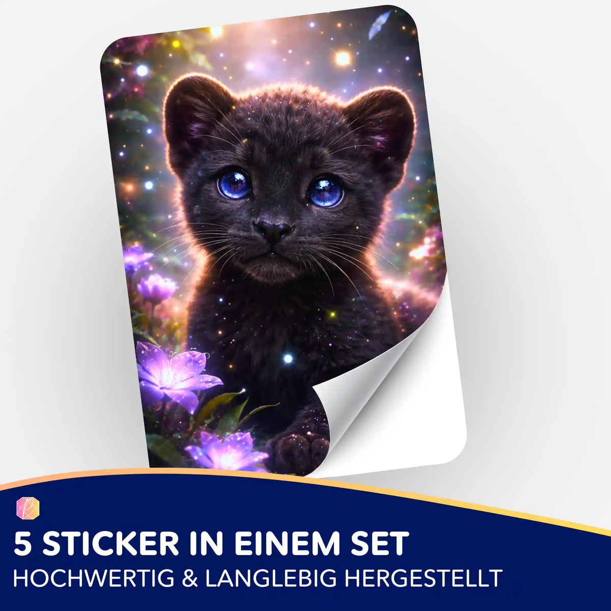 5er-Set Aufkleber mit niedlichem schwarzen Pantherbaby für Diamond Painting Fans und zur Bastel-Organisation