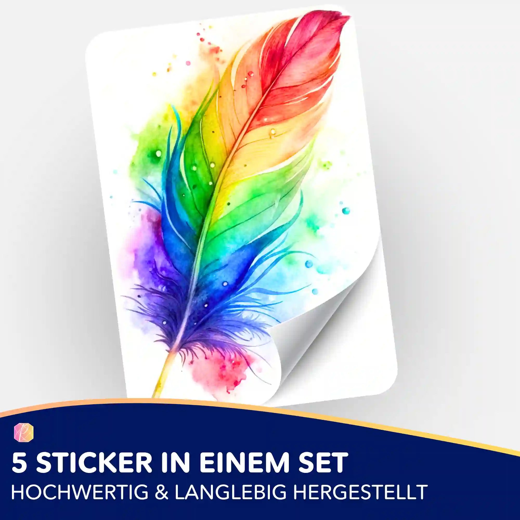 Aufkleber 5er-Set - Rainbow Feather