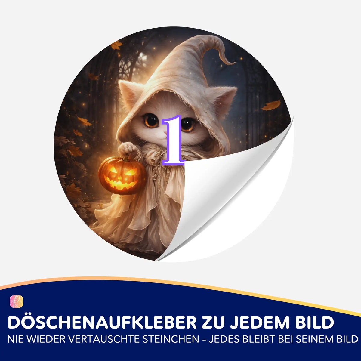 Döschenaufkleber mit Katzen-Motiv zum Sortieren von Diamond Painting Steinchen – für besseren Überblick beim Basteln.