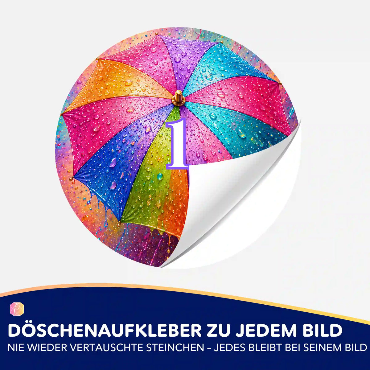 Bunter Regenschirm Döschenaufkleber mit Nummer 1 für Diamond Painting Zubehör zur optimalen Sortierung von Steinchen