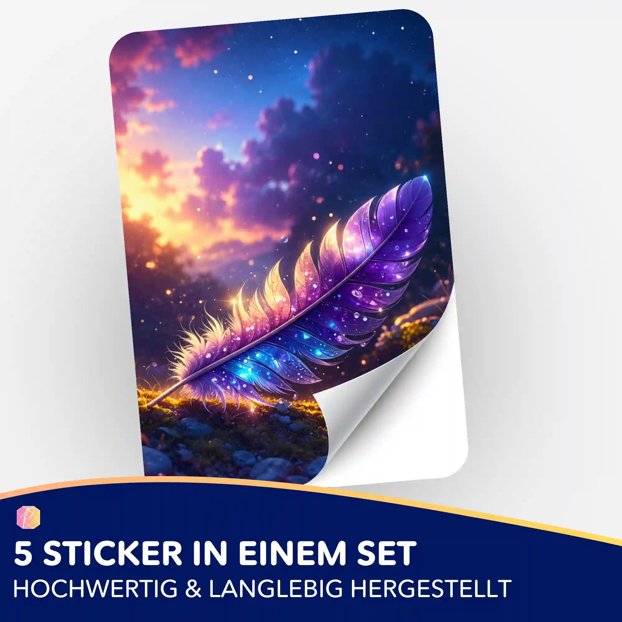 Aufkleber 5er-Set - Feder im Sternenlicht