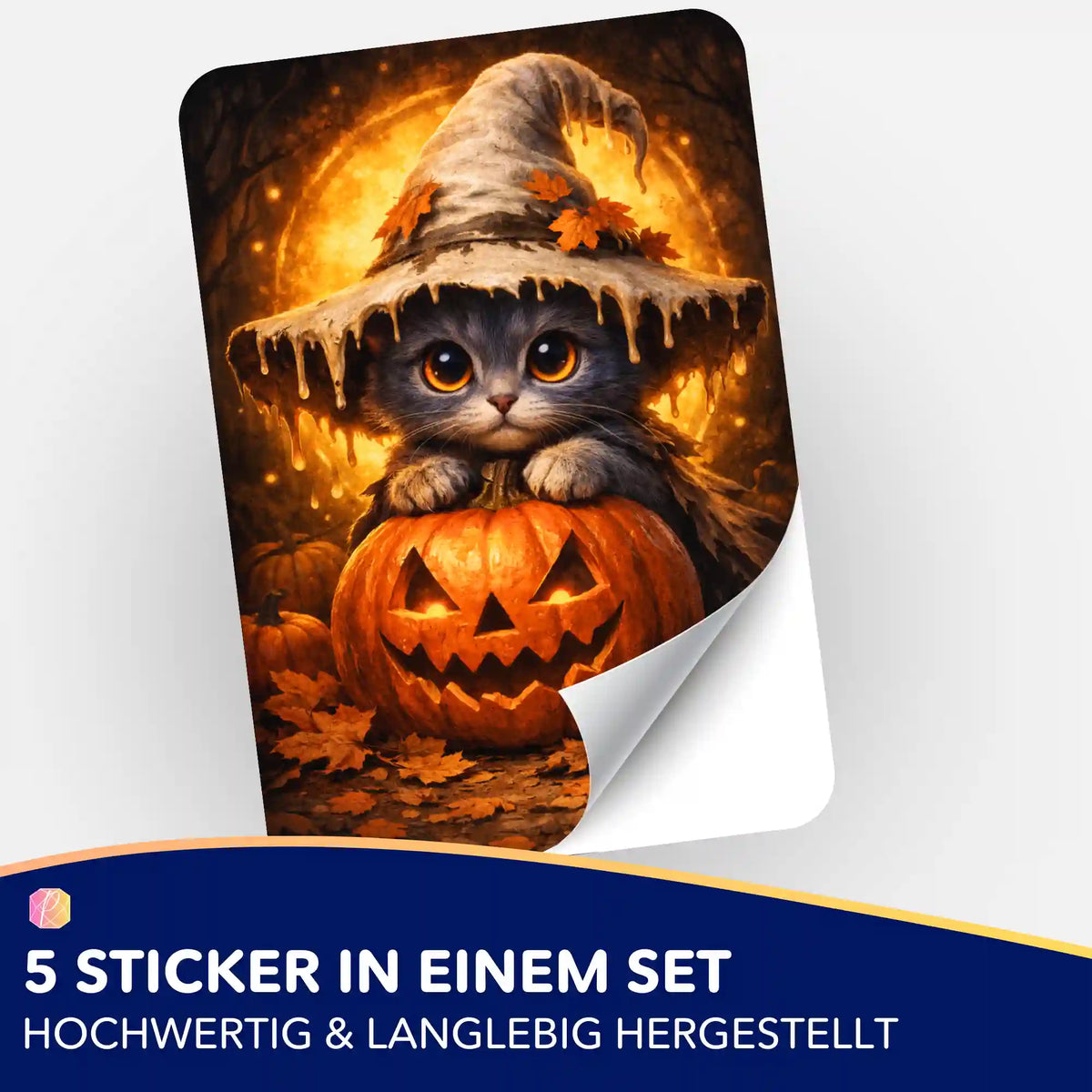 5er-Set Aufkleber für Diamond Painting: Kleine Kürbishexe Katze Motiv für Deko und Organisation im DIY-Hobby