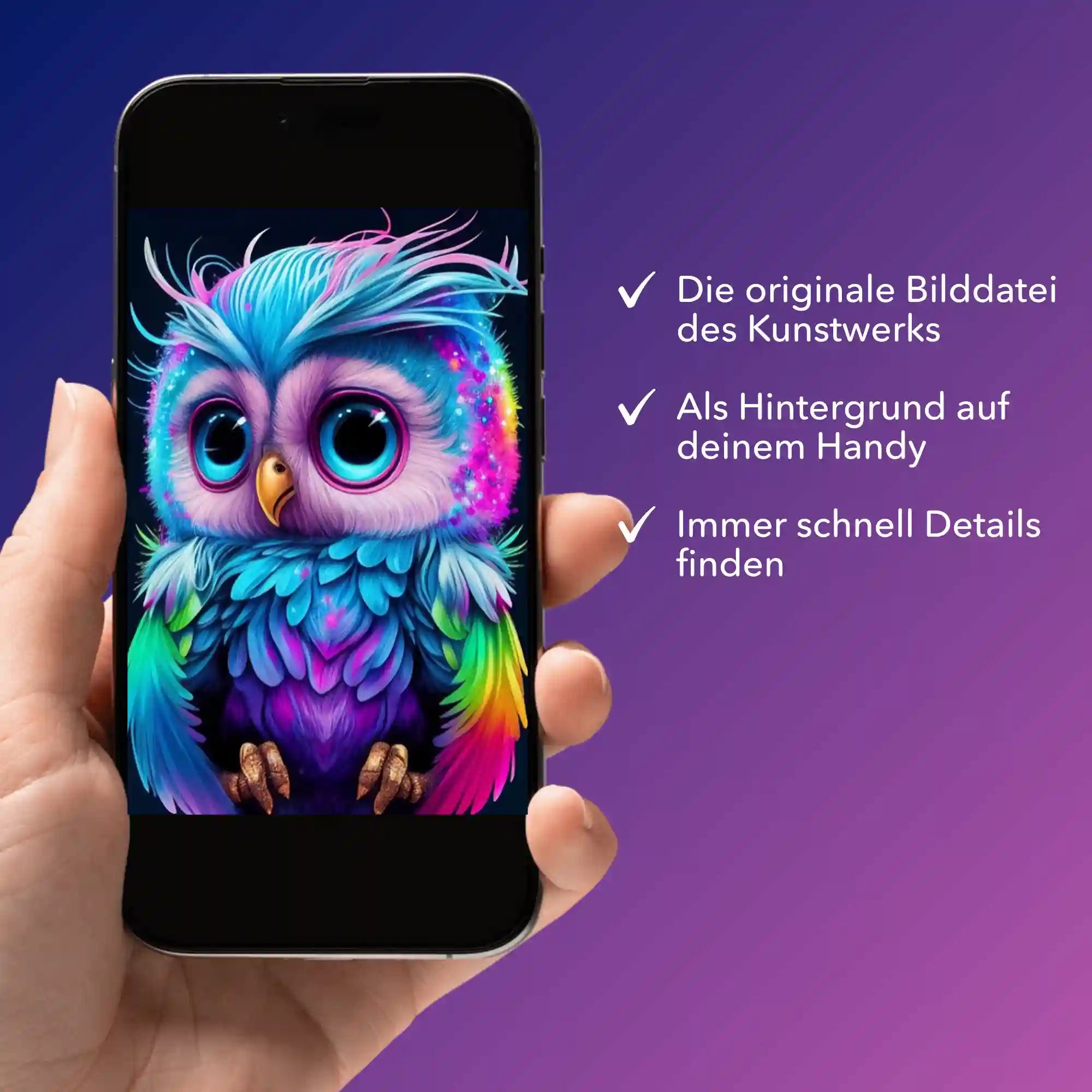 Digitale Bildmappe - Kleine bunte Eule im Rausch der Farben