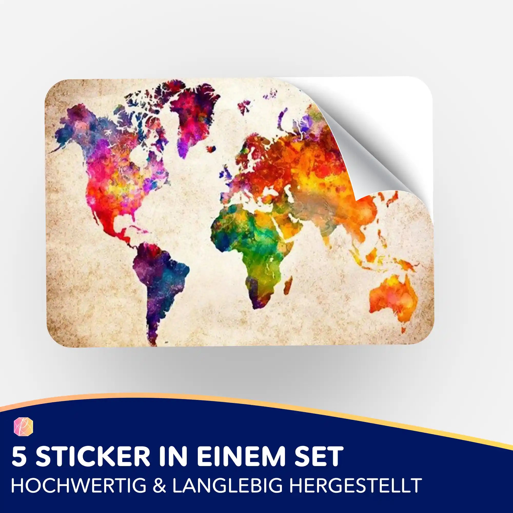 Aufkleber 5er-Set - Bunte Weltkarte