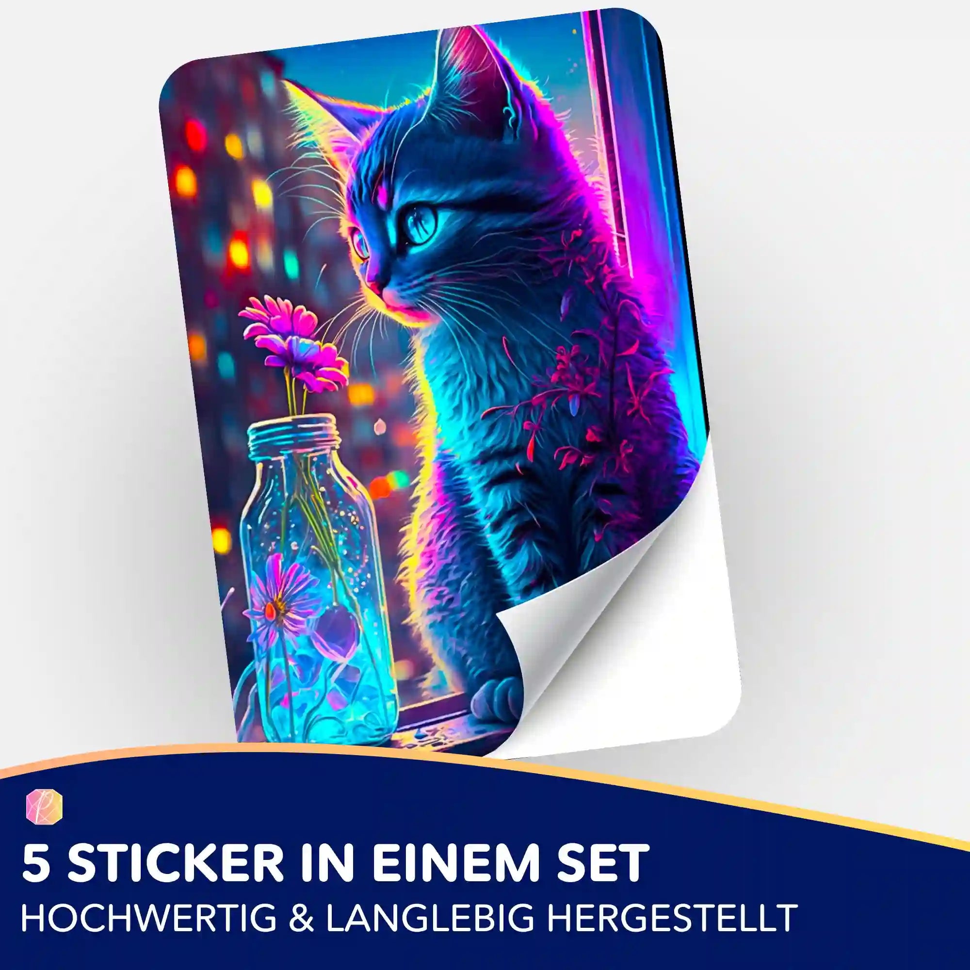 Aufkleber 5er-Set - Little Cat of Flowers