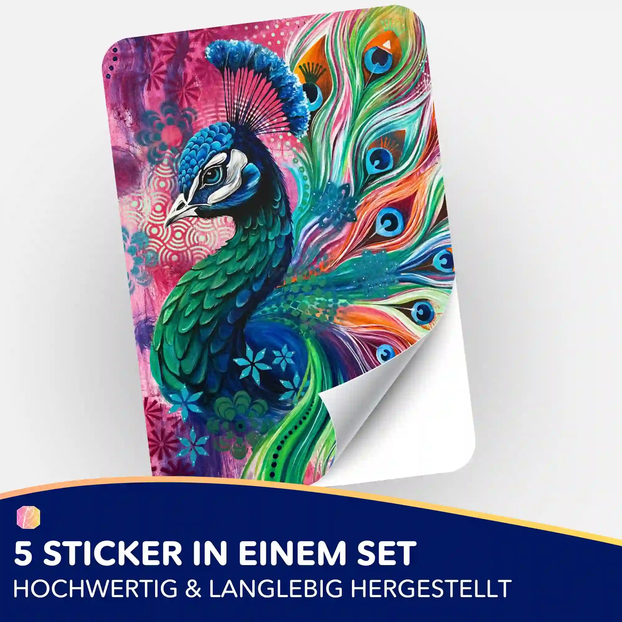 Buntes Pfau-Motiv als Sticker-Set – perfekt zur Organisation von Diamond Painting und Malen nach Zahlen Zubehör