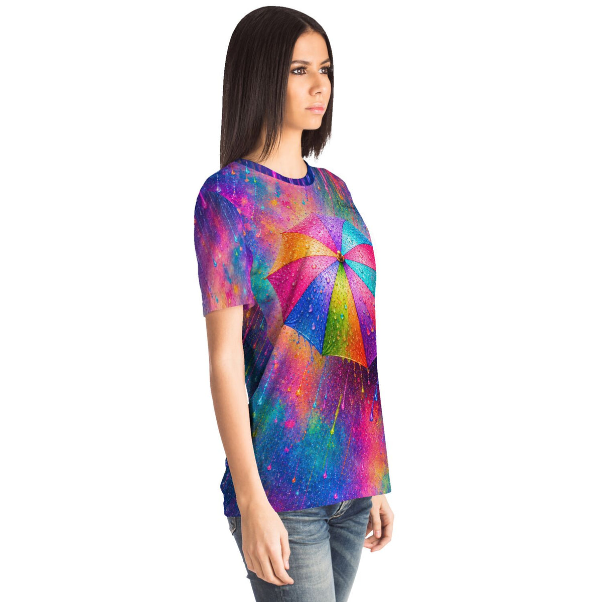 Dreamer T-Shirt mit buntem Regenschirm Motiv in Regenbogenfarben – inspiriert von Malen nach Zahlen Kunstwerken