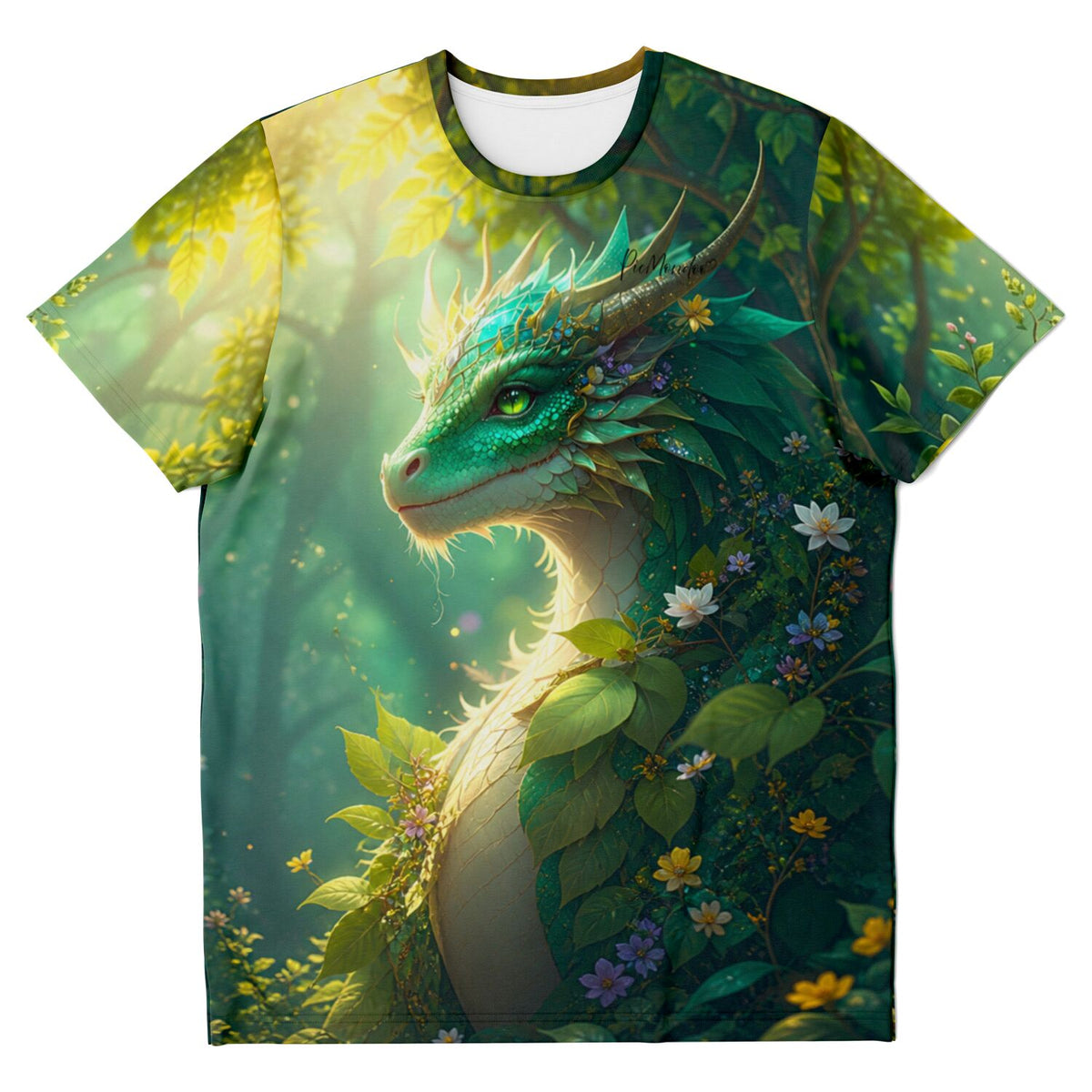 T-Shirt mit Fantasy-Drachen Motiv: Der Hüter des Smaragdwaldes im Stil unserer beliebten Diamond Painting Designs.