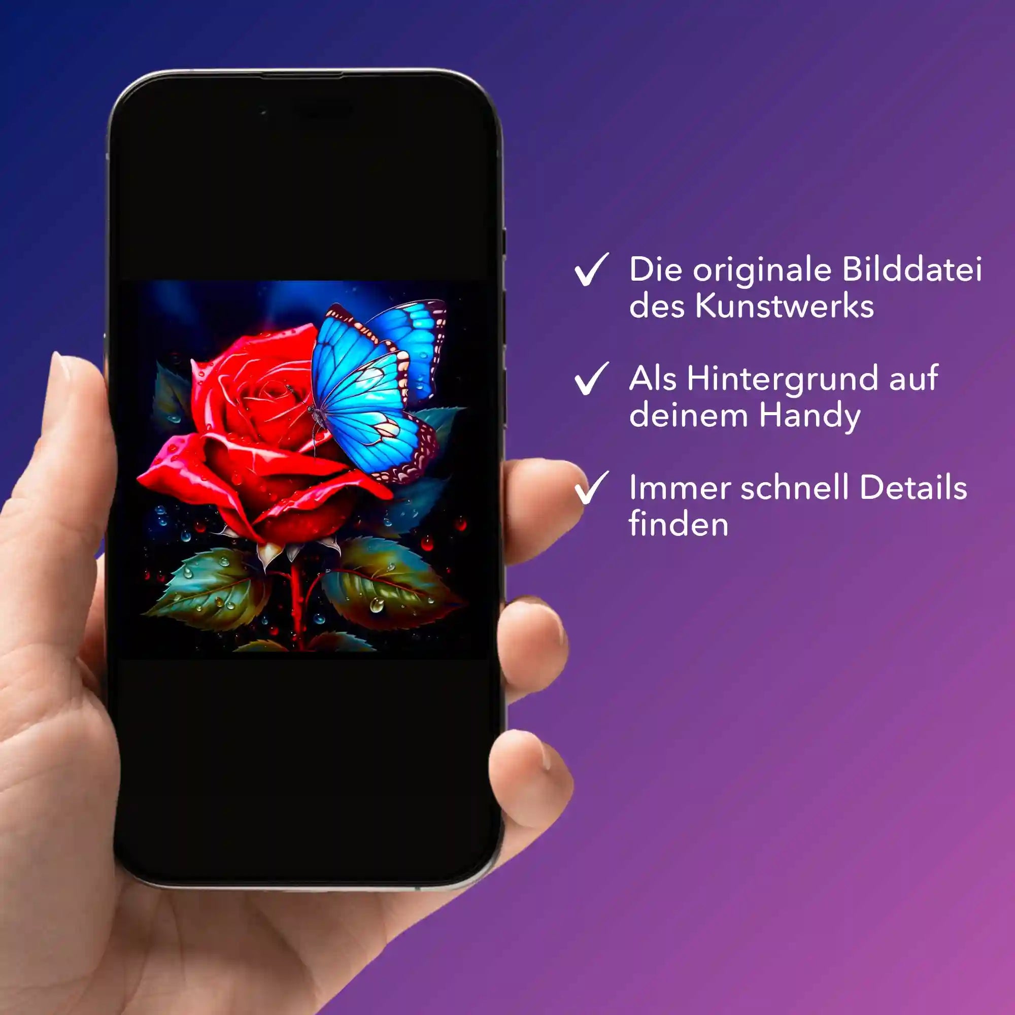 Digitale Bildmappe - Rote Rose trifft blauen Schmetterling