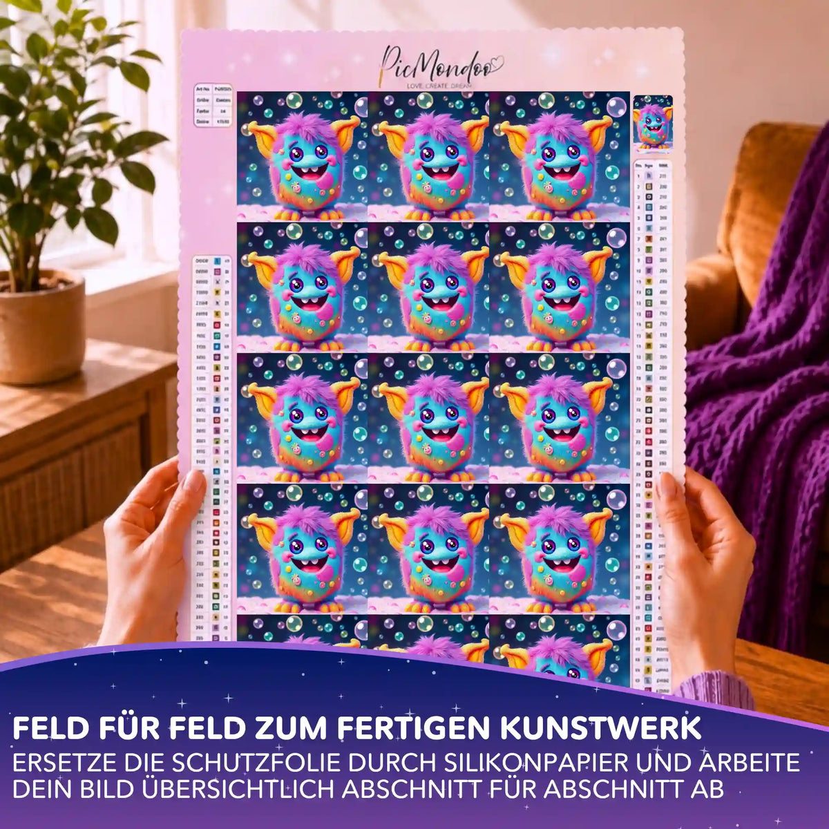 Picmondoo Silikonpapier-Set Grinsebacke für Diamond Painting Leinwand zur praktischen Feldeinteilung