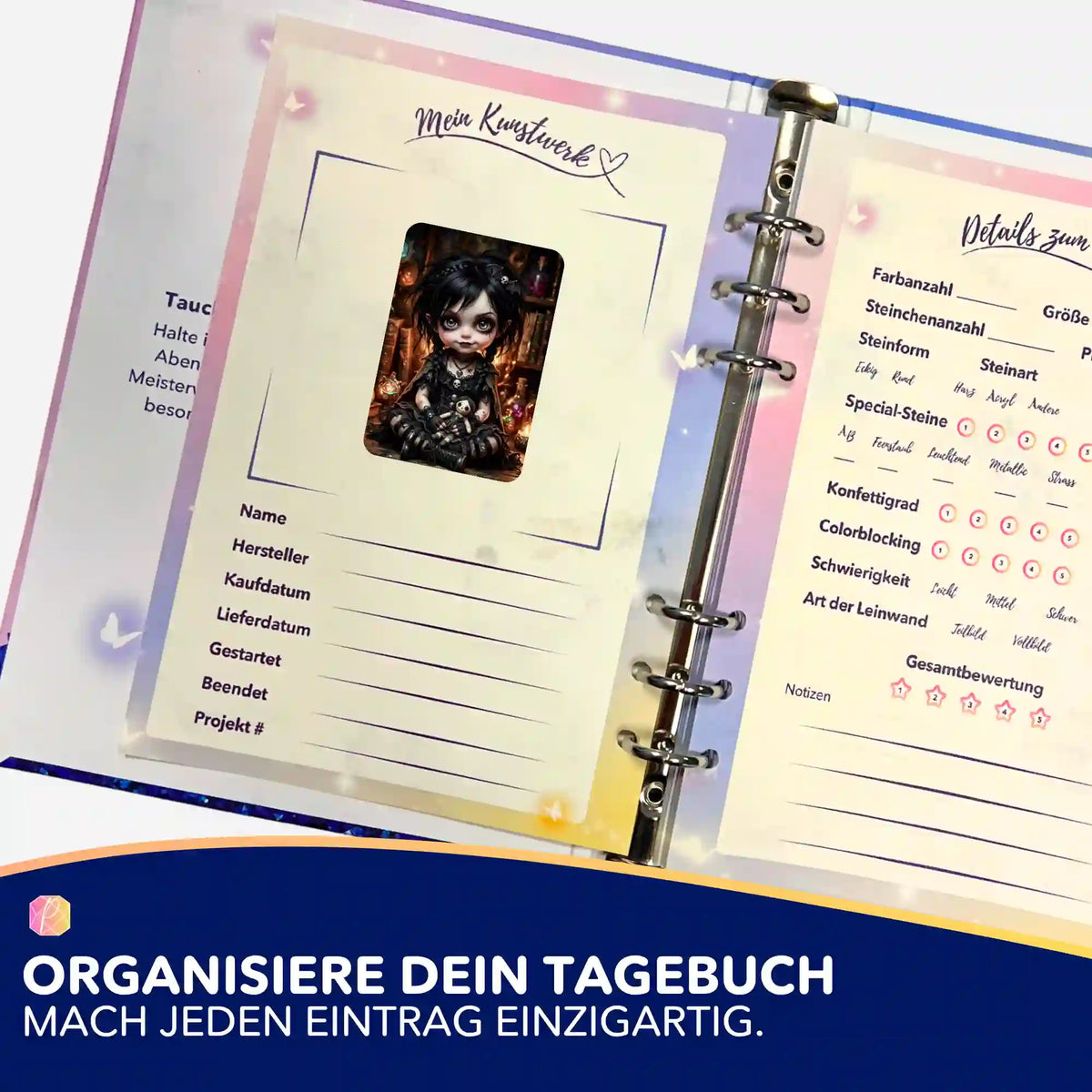 Diamond Painting Tagebuch-Aufkleber Little Mistelchen zur Organisation deiner Kunstwerke und Diamanten Painting Projekte.