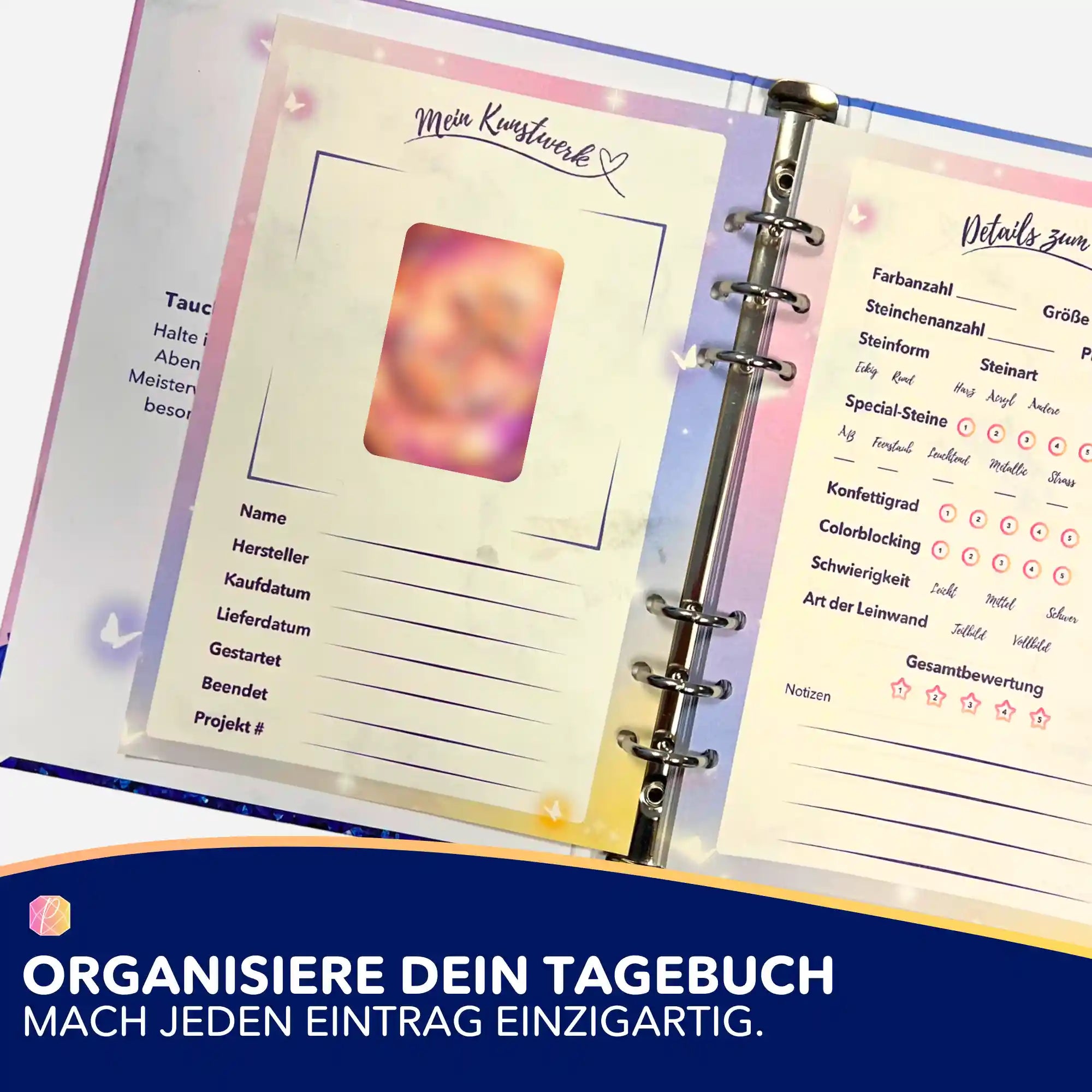 Picmondoo Diamond Painting Zubehör: Tagebuch-Aufkleber zur Organisation und Dokumentation persönlicher DIY-Projekte.