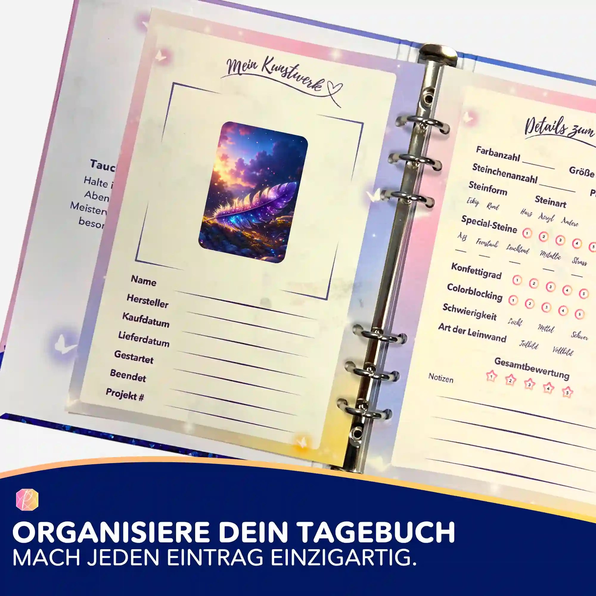 Aufkleber 5er-Set - Feder im Sternenlicht