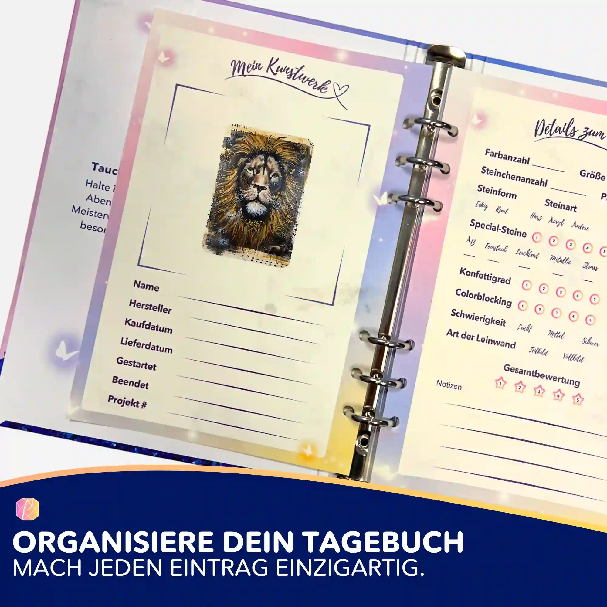 Picmondoo Sticker-Set Erbe des Feuers für Diamond Painting Tagebuch zur Projekt-Organisation eines Löwen-Motivs