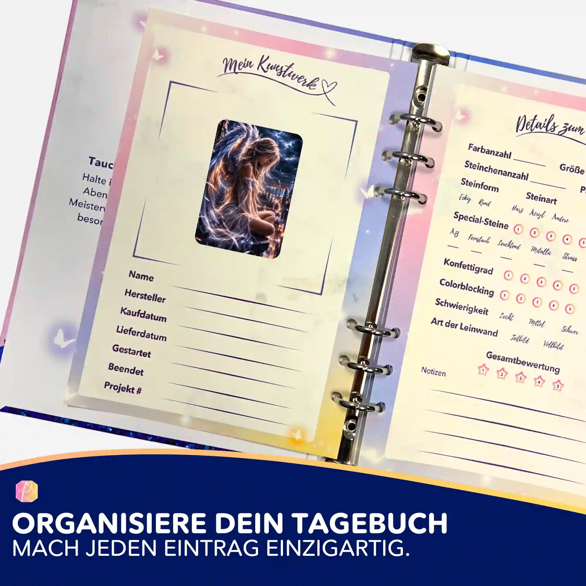 Picmondoo Aufkleber-Set für Diamond Painting Tagebuch zur Organisation von DIY-Kunstwerken mit Engel-Motiv