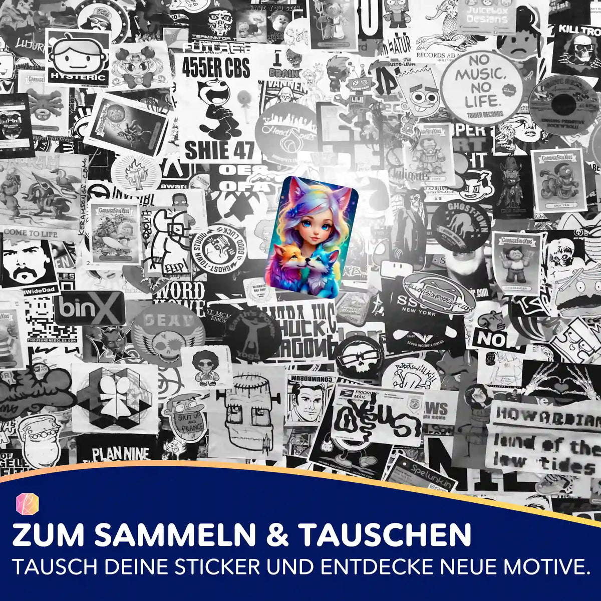 Bunter Wolfsmädchen Finja Sticker für Diamond Painting Fans als Teil eines 5er-Set Aufkleber-Sets zur Organisation.