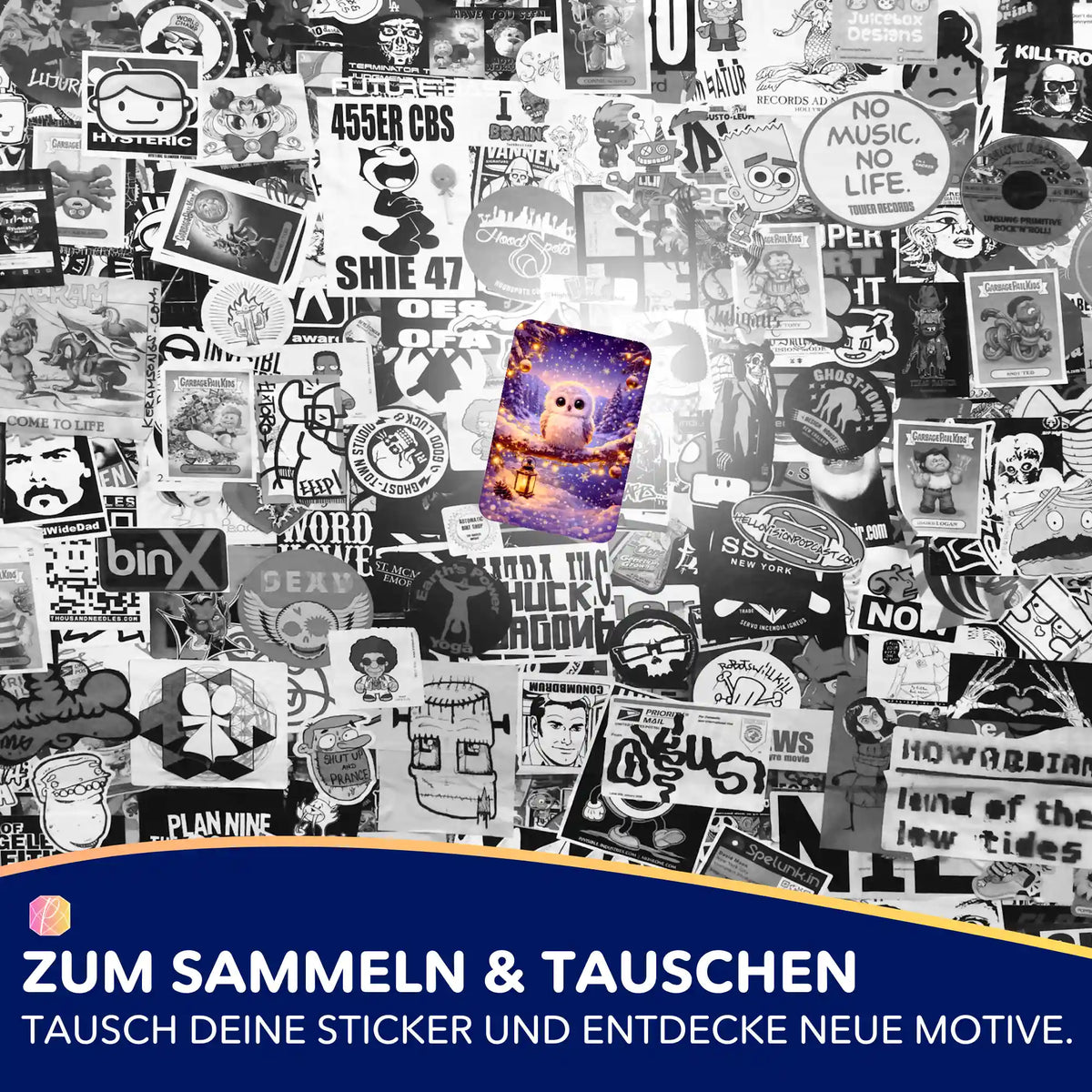 Farbiger Eulen-Sticker aus dem Diamond Painting Set für kreative Bastelprojekte und zur Organisation von Zubehör.