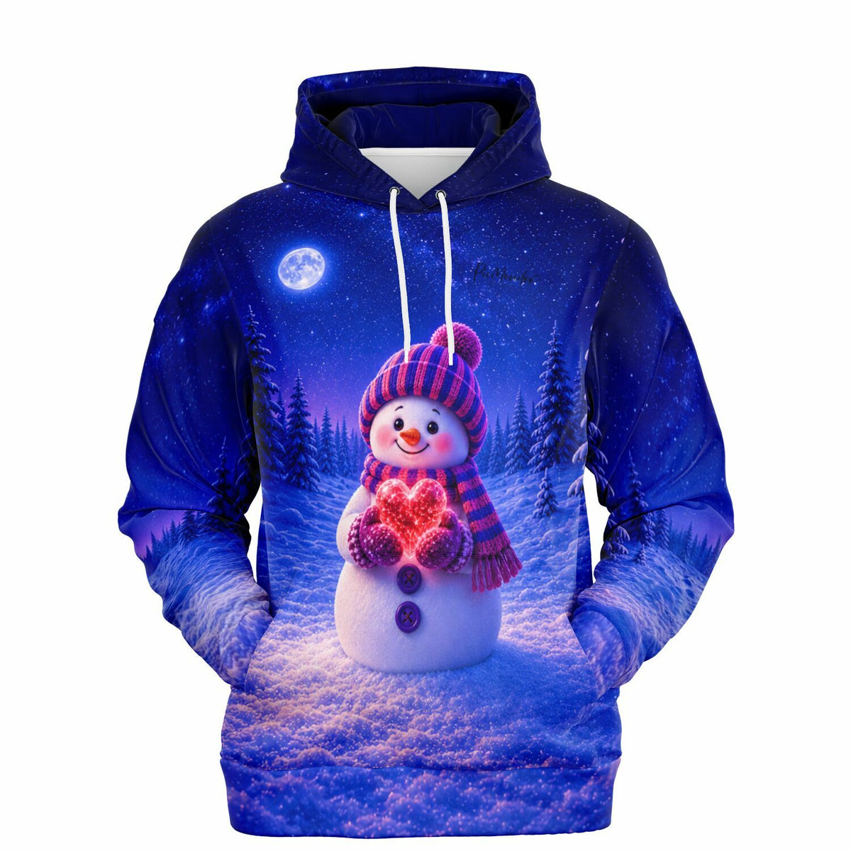 Dreamer Hoodie Winterherz mit Schneemann Motiv in nächtlicher Winterlandschaft, passend zu Diamond Painting Designs