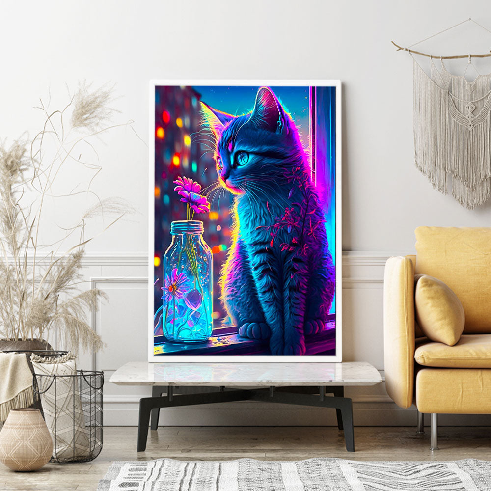 Diamond Painting AB Special Wandgestaltung Little cat of flowers