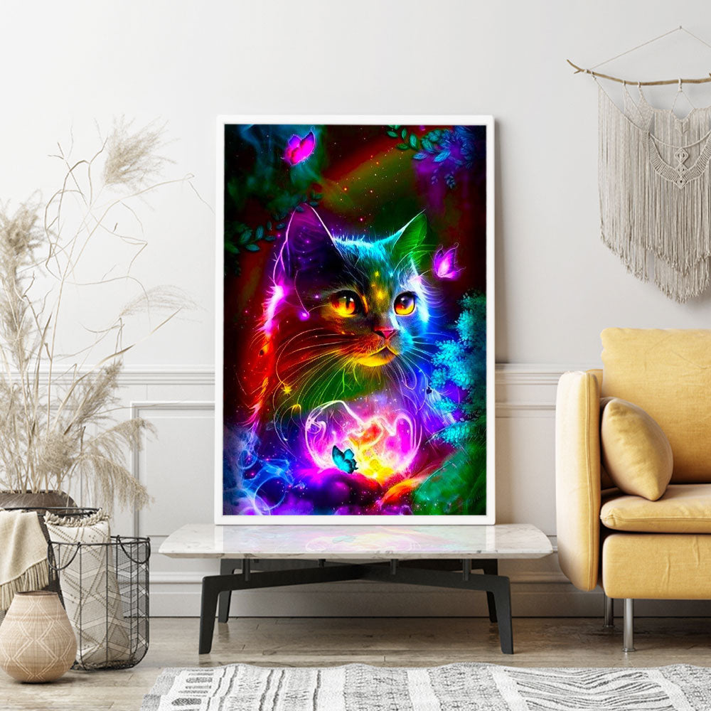 Diamond Painting Wandgestaltung Fairy cat with butterfly