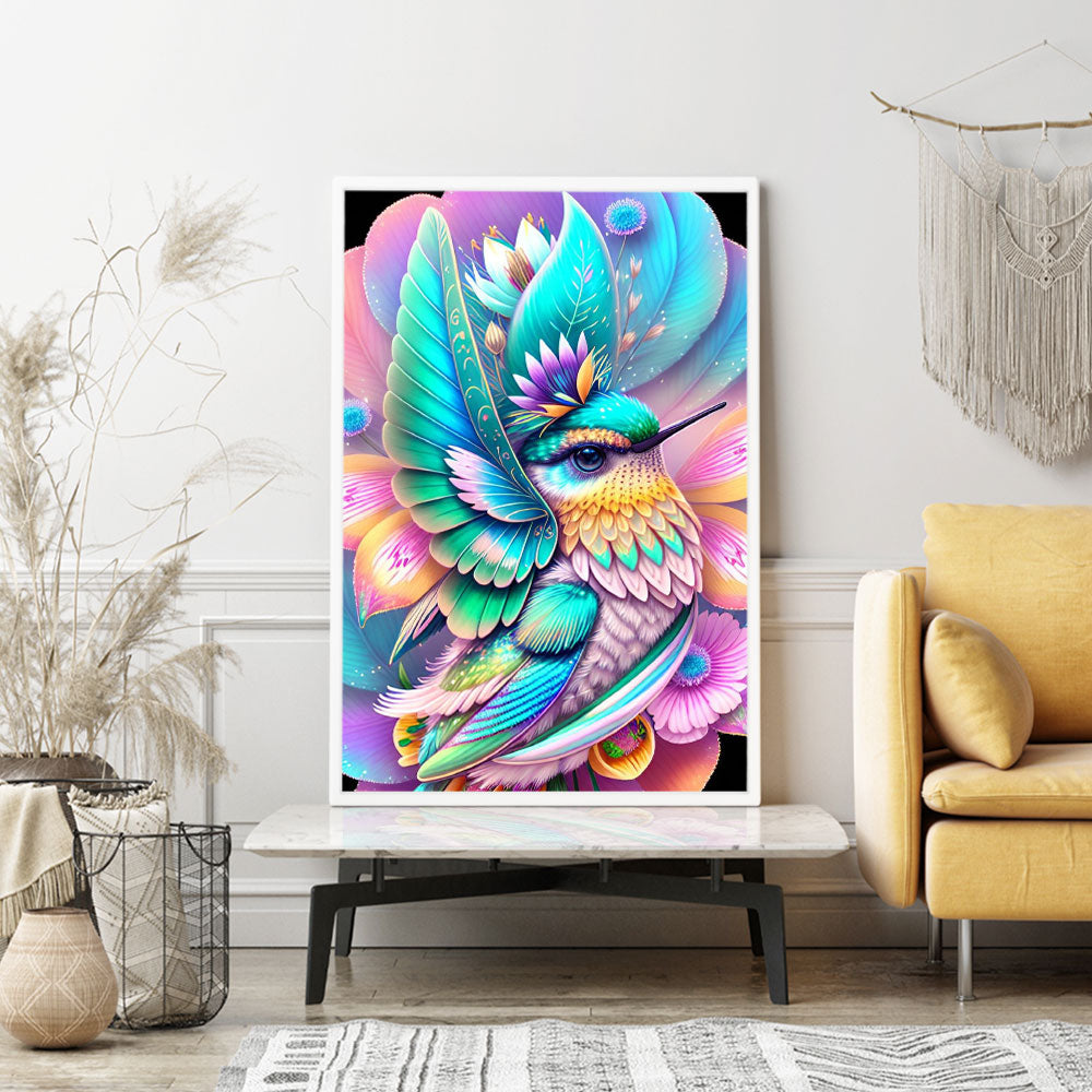 Diamond Painting Wandgestaltung Kolibri im Blütenkelch