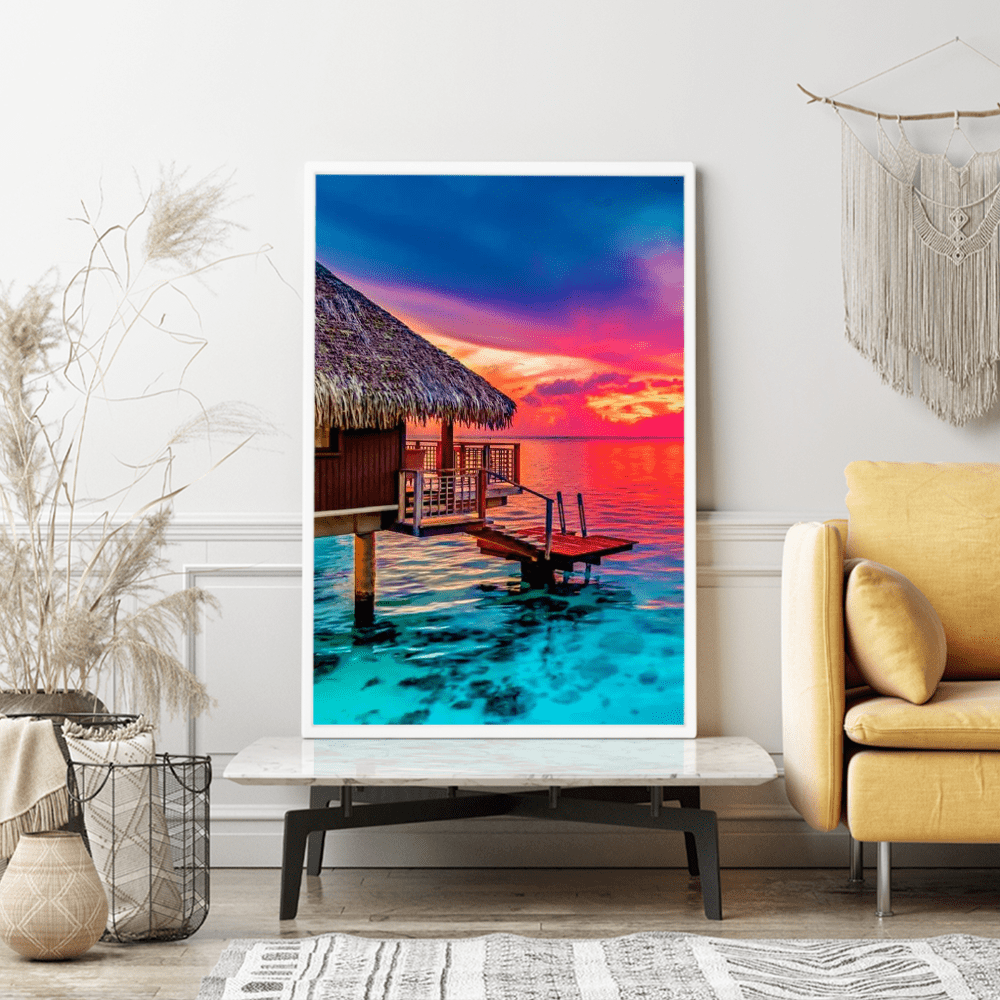 Diamond Painting Wandgestaltung Romantische Hütte am Meer