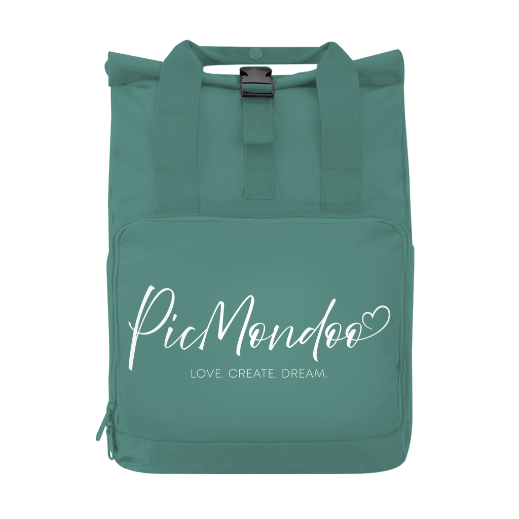 Rucksack mit Seitentasche picmondoo logo