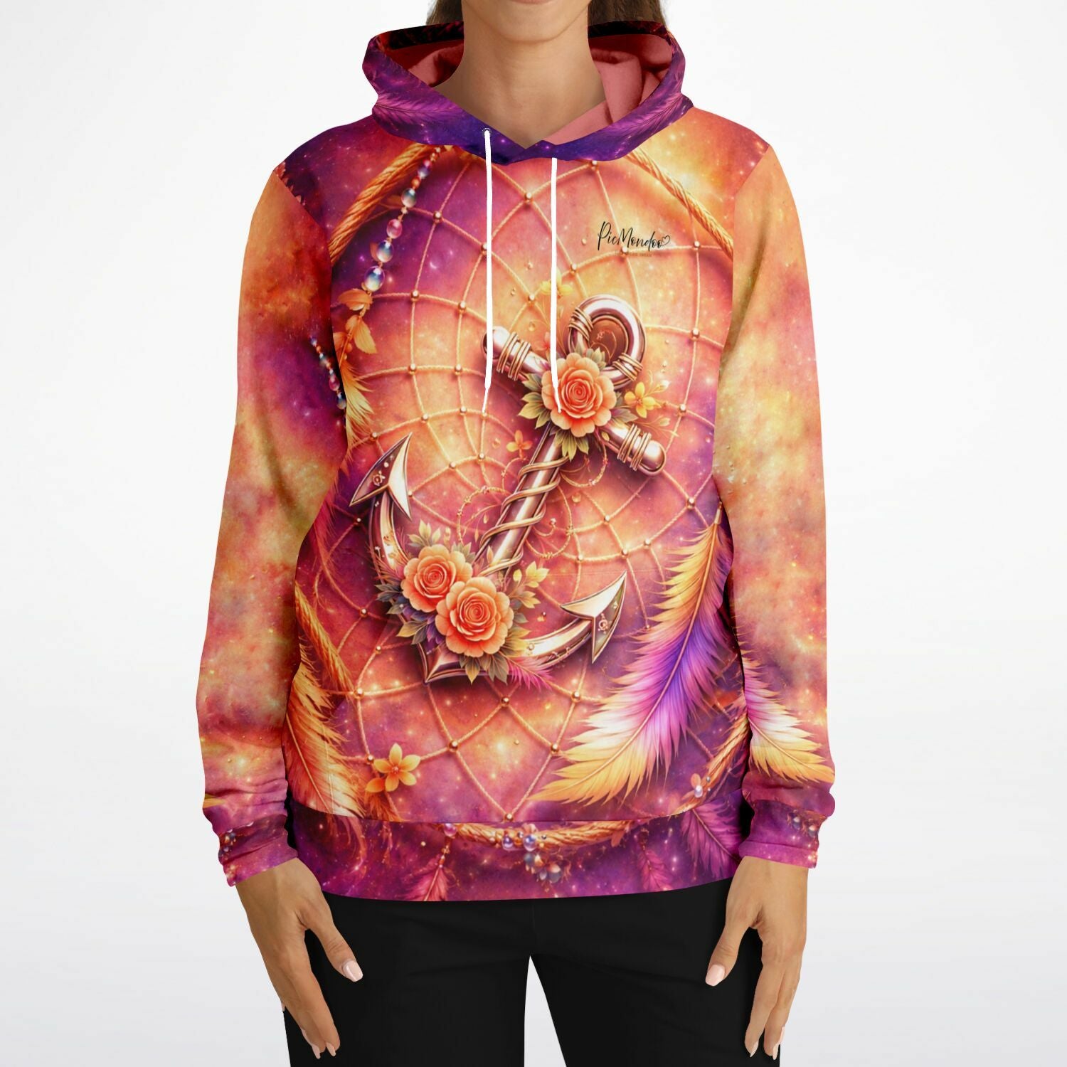 Dreamer Hoodie mit Anker, Rosen und Federn im sommerlichen Galaxie-Design für Fans von Diamond Painting und Kunst.