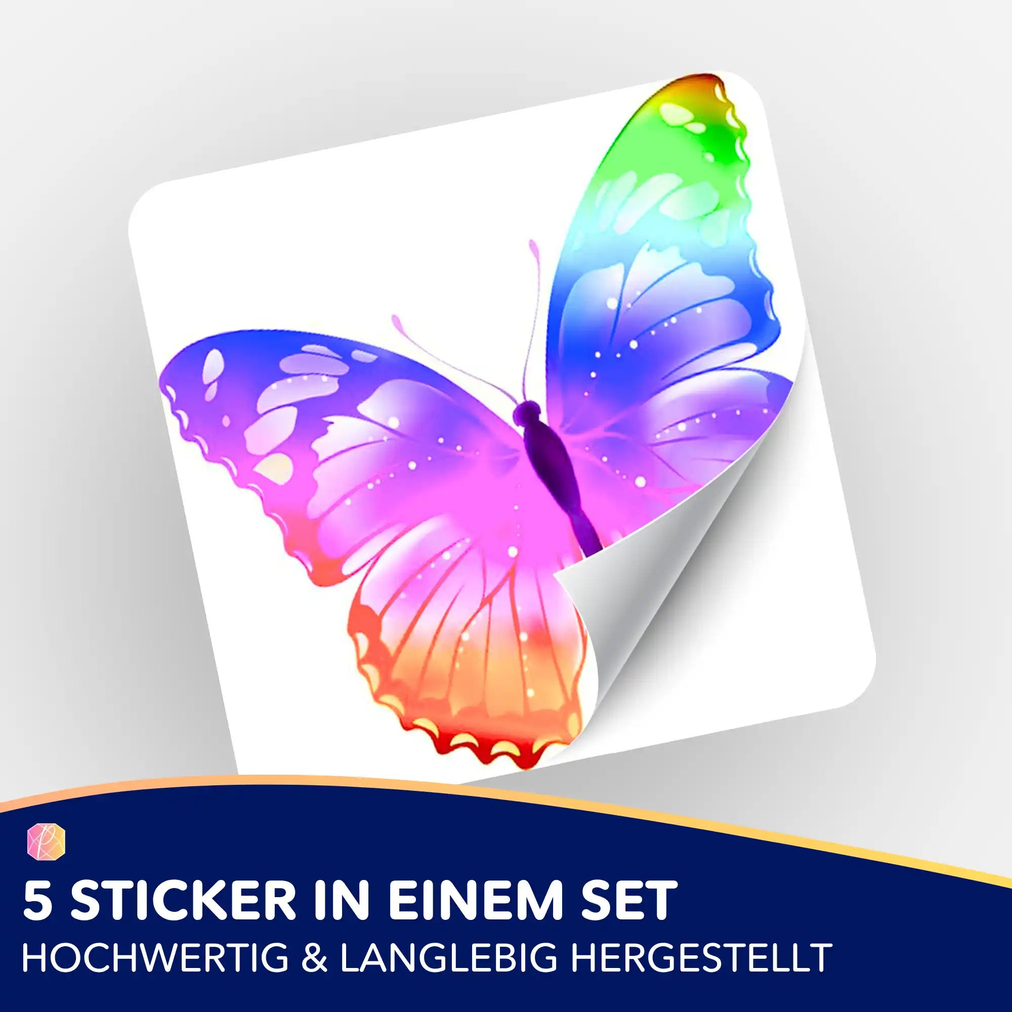 Aufkleber 5er-Set - Farbenfroher Schmetterling