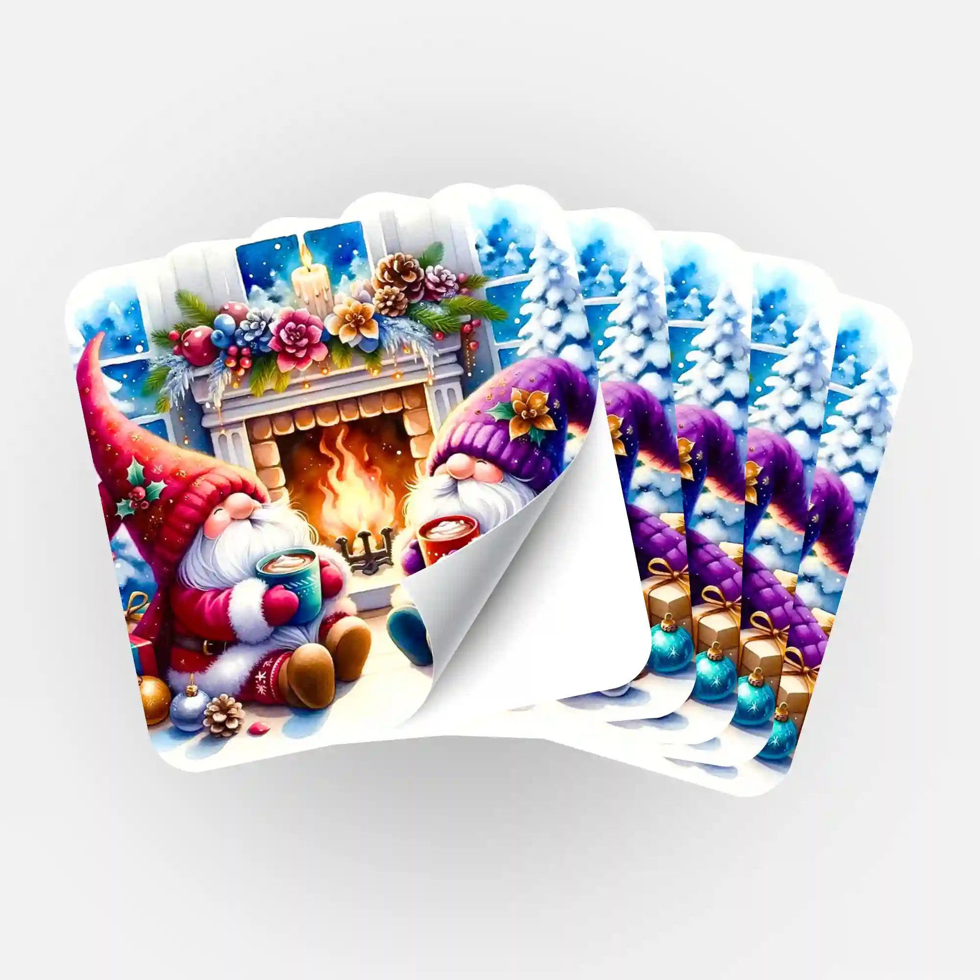 Aufkleber 5er-Set - Weihnachtswichtel am Kamin