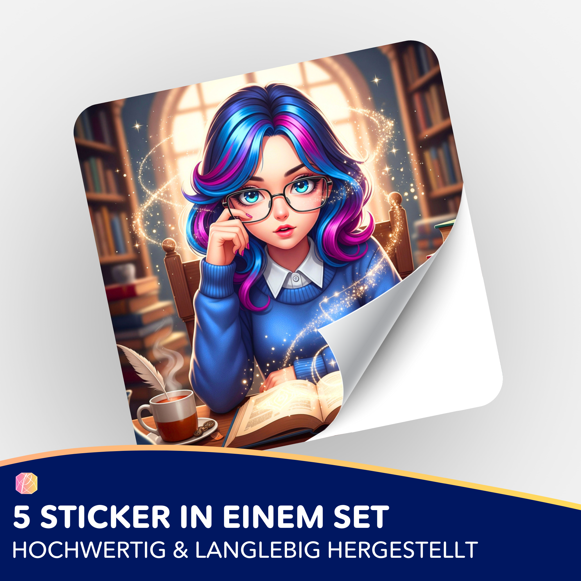 Aufkleber 5er-Set - Diamond Painting 7-Tage Special - Library Girl