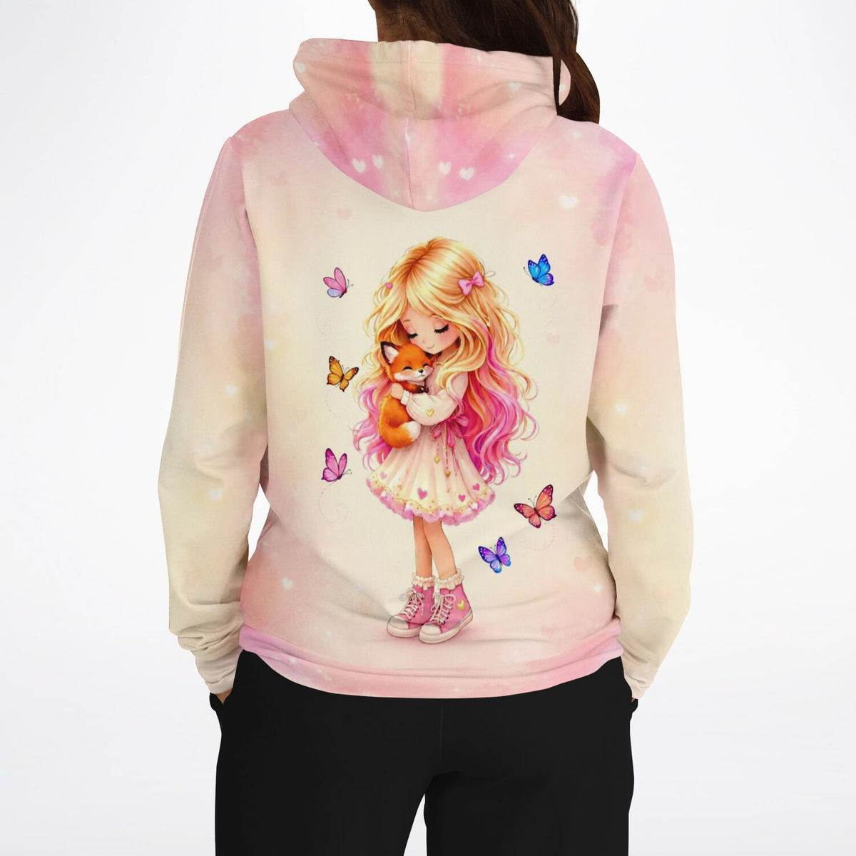 Dreamer Hoodie Geborgenheit mit süßem Mädchen, Fuchs und Schmetterlingen im beliebten Diamond Painting Design
