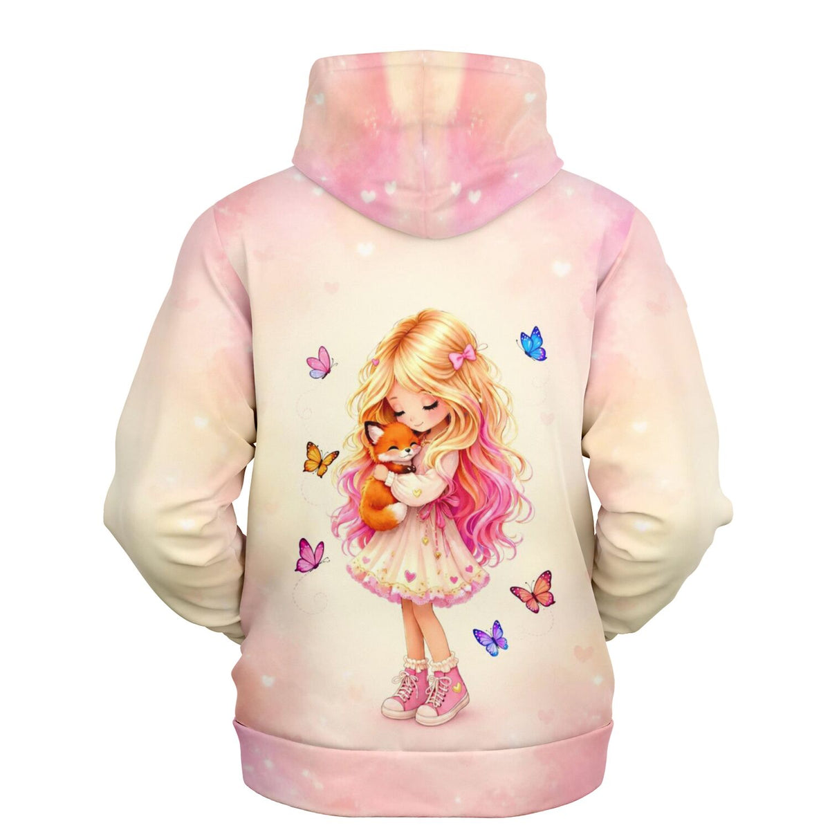 Dreamer Hoodie Mädchen mit Fuchs und Schmetterlingen in Pastellfarben für Diamond Painting und Bastel-Fans