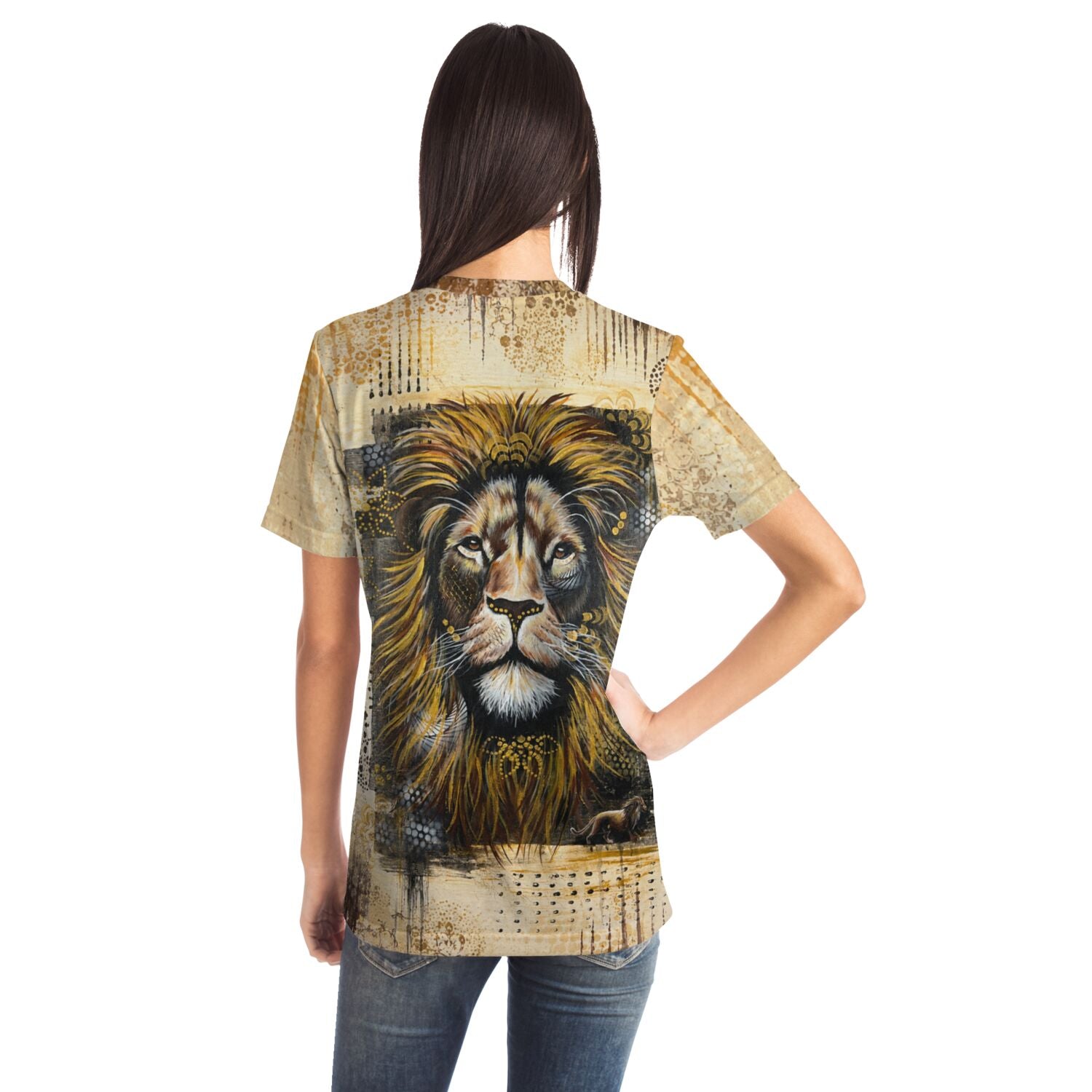 T-Shirt Erbe des Feuers mit Löwen-Motiv, inspiriert durch Diamond Painting und Malen nach Zahlen Designstile.