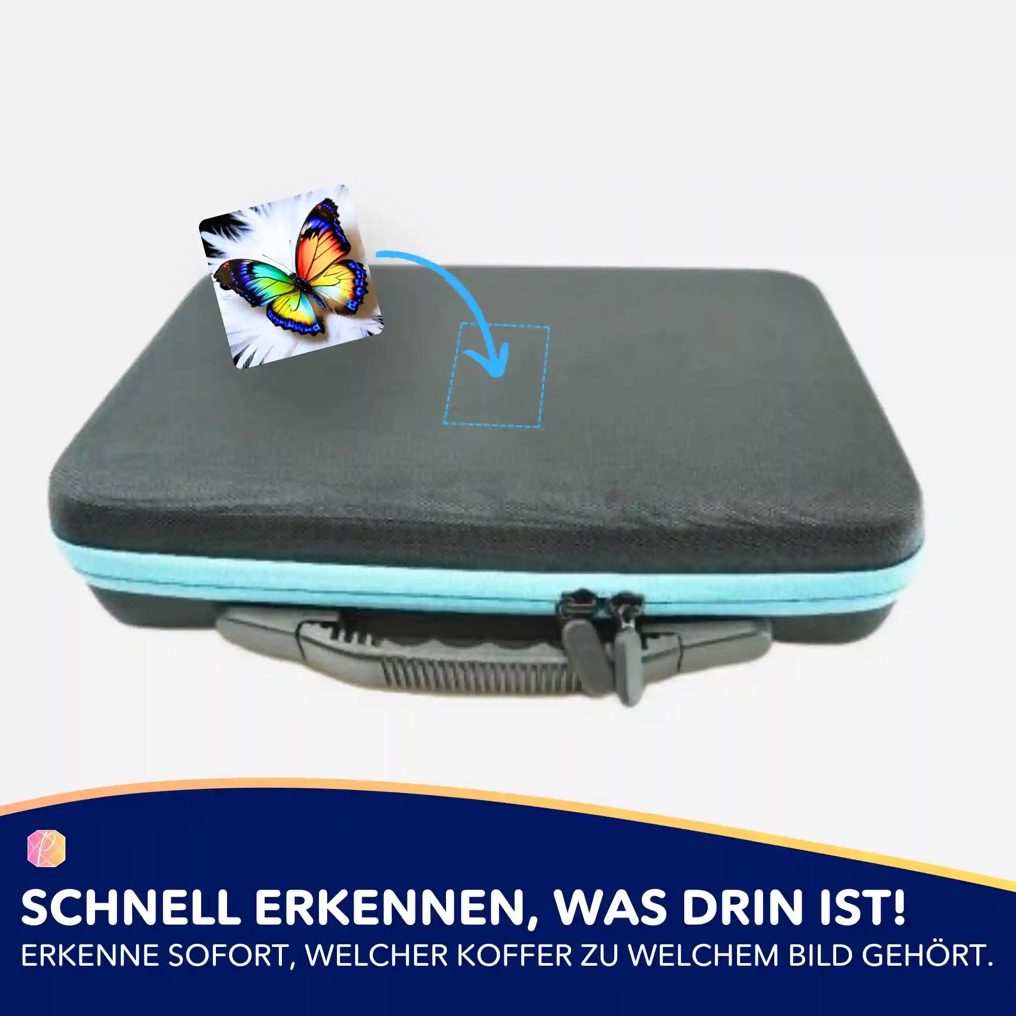 Schmetterling Aufkleber für Diamond Painting Koffer zur Organisation von Zubehör und Diamanten Painting Sets.
